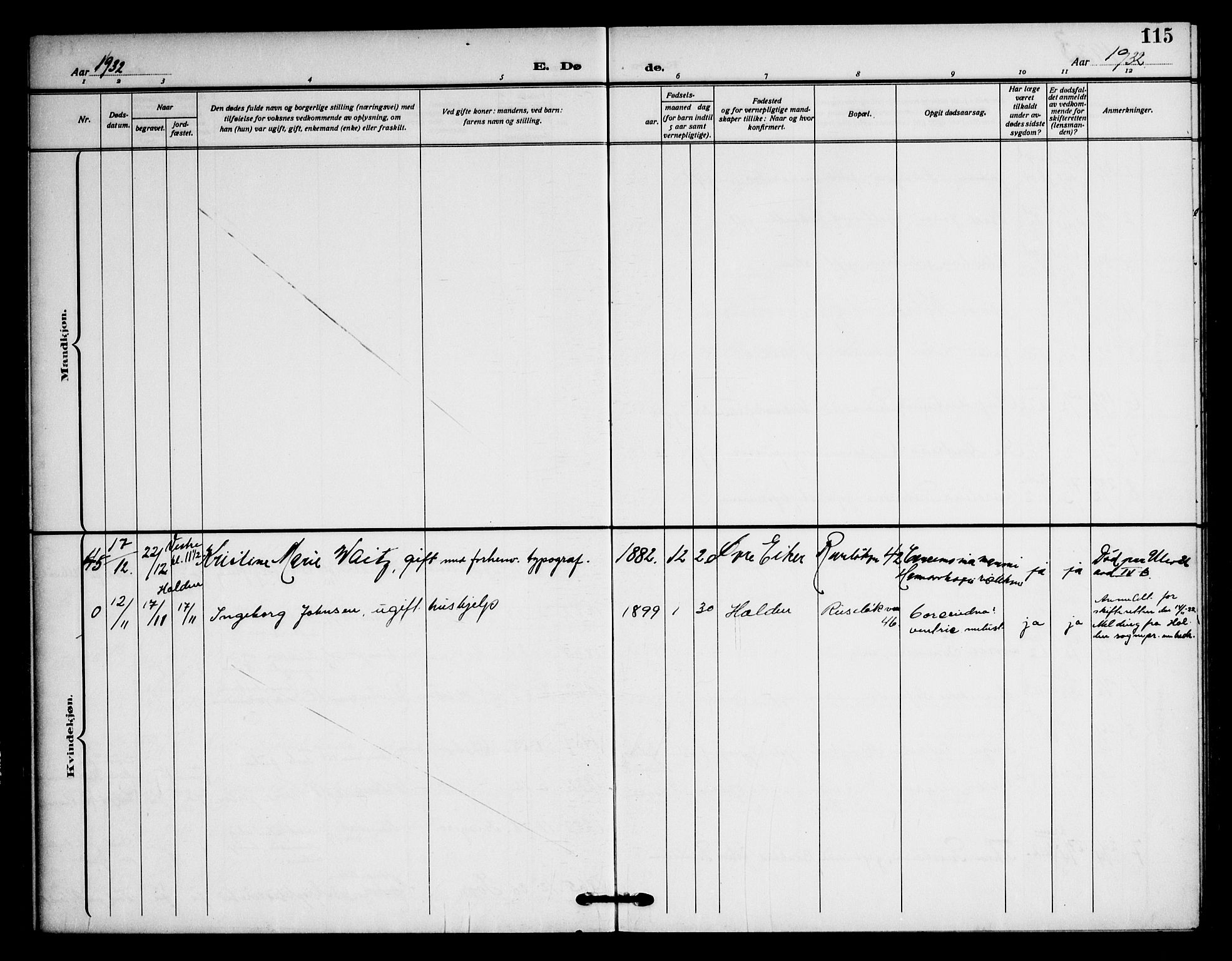 Piperviken prestekontor Kirkebøker, AV/SAO-A-10874/F/L0005: Parish register (official) no. 5, 1911-1949, p. 115