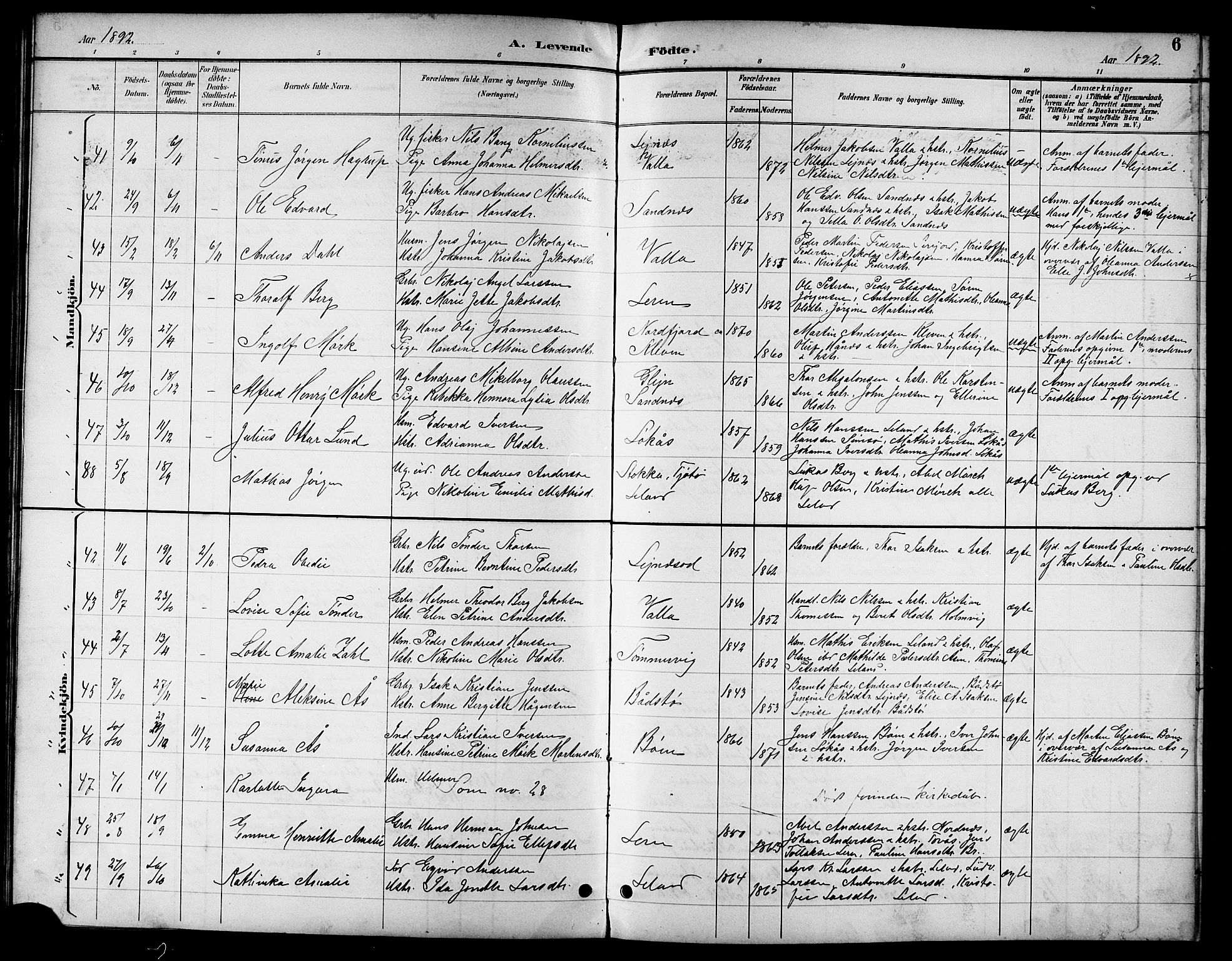Ministerialprotokoller, klokkerbøker og fødselsregistre - Nordland, AV/SAT-A-1459/831/L0478: Parish register (copy) no. 831C05, 1892-1909, p. 6