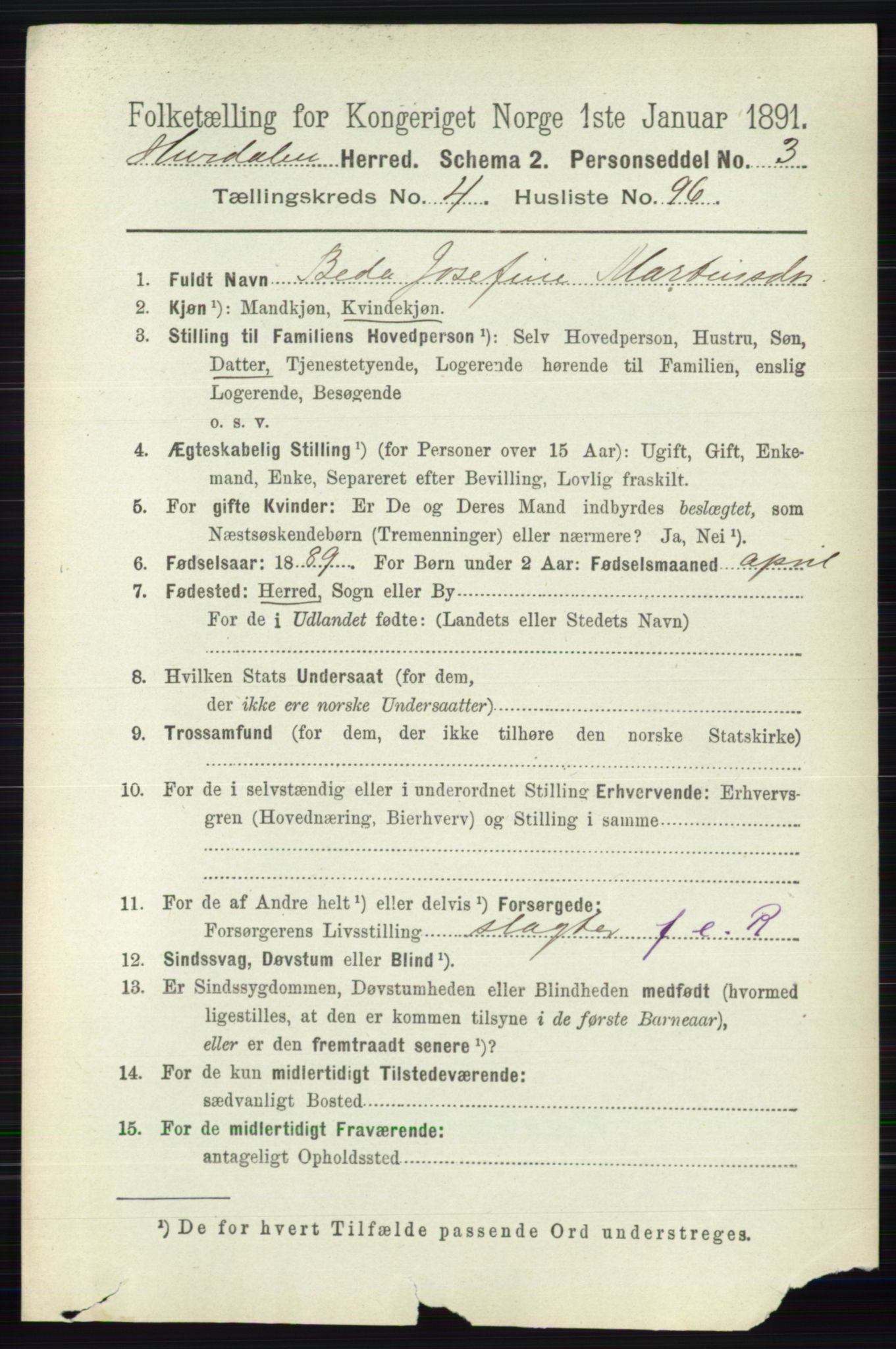 RA, 1891 census for 0239 Hurdal, 1891, p. 2003