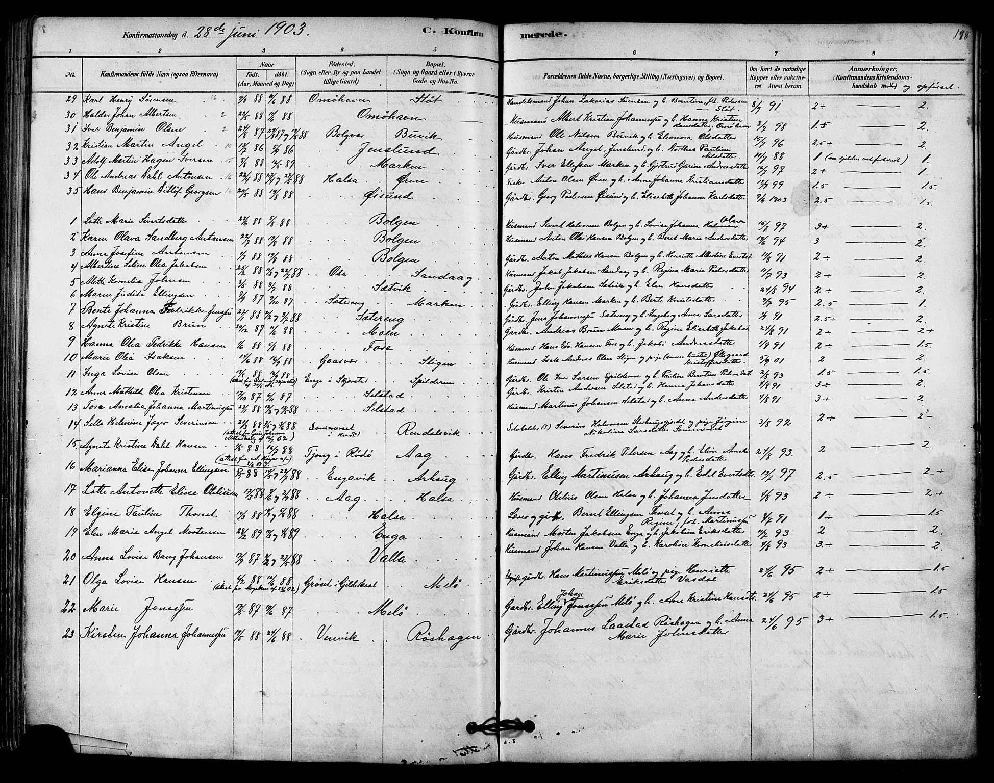 Ministerialprotokoller, klokkerbøker og fødselsregistre - Nordland, AV/SAT-A-1459/843/L0626: Parish register (official) no. 843A01, 1878-1907, p. 198