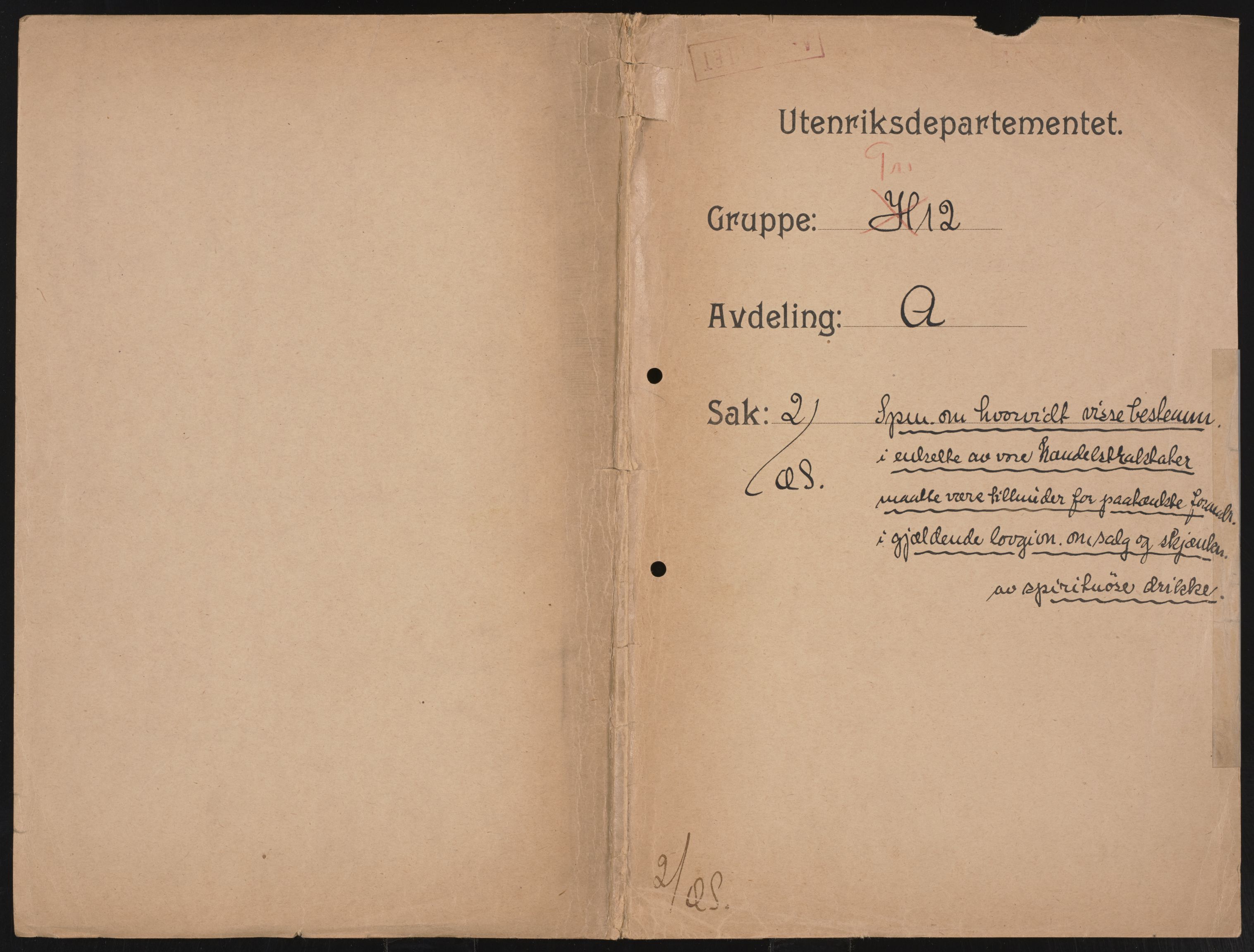 Utenriksdepartementet, RA/S-2259, 1873-1919, p. 1