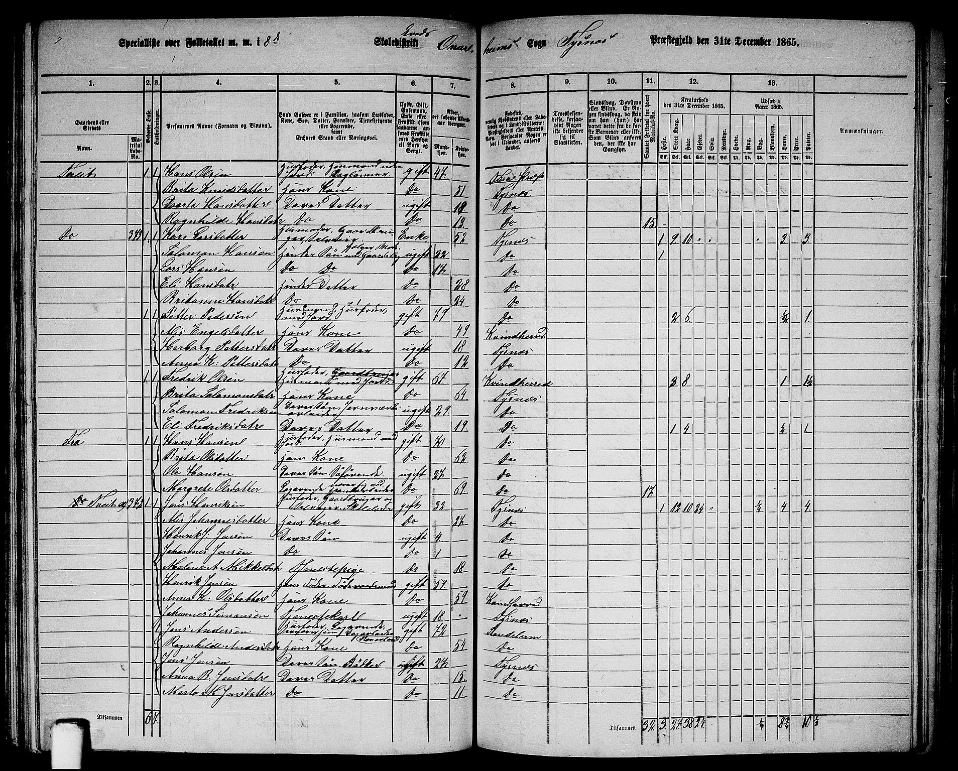 RA, 1865 census for Tysnes, 1865, p. 144
