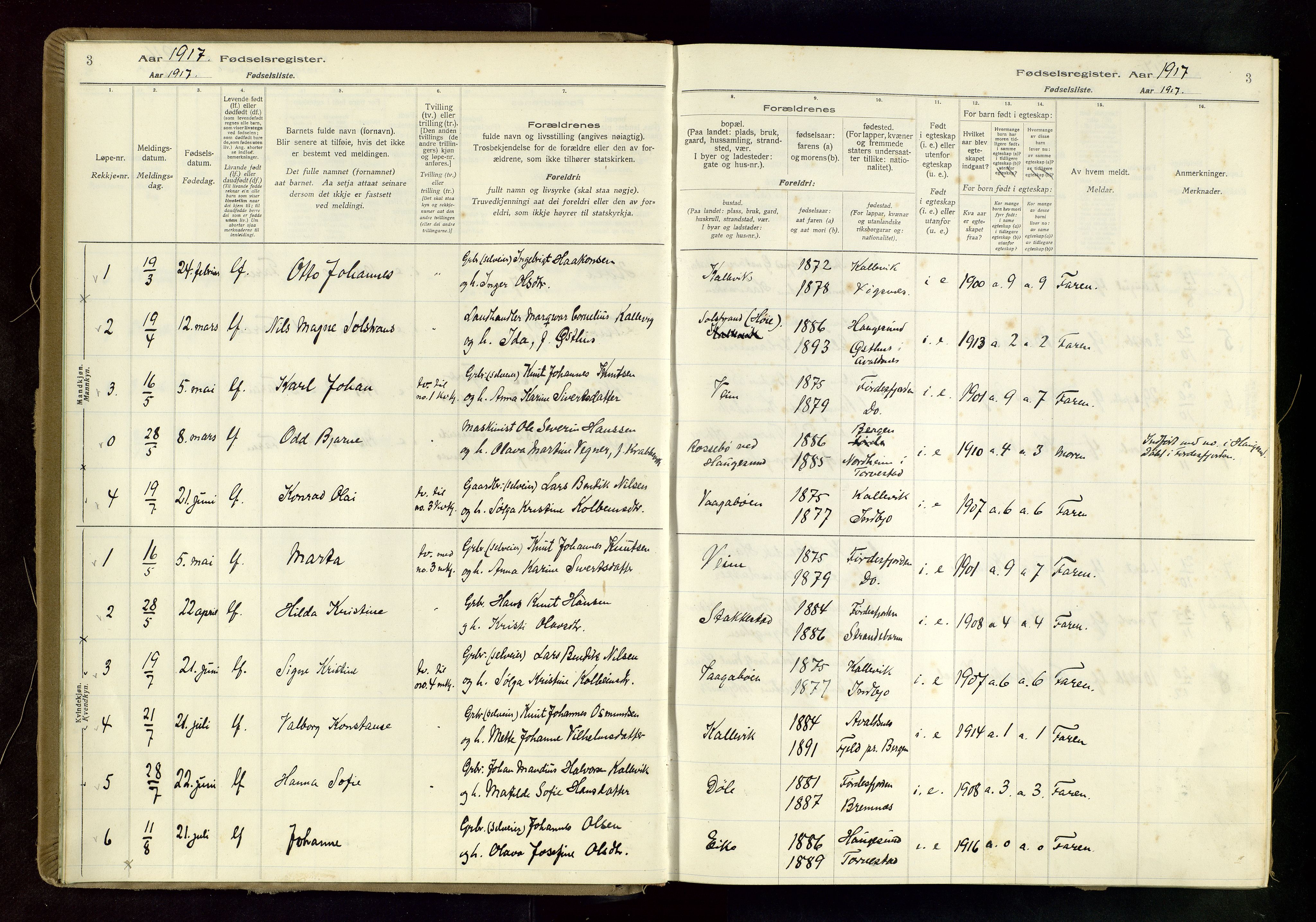 Tysvær sokneprestkontor, SAST/A -101864/I/Id/L0004: Birth register no. 4, 1916-1979, p. 3