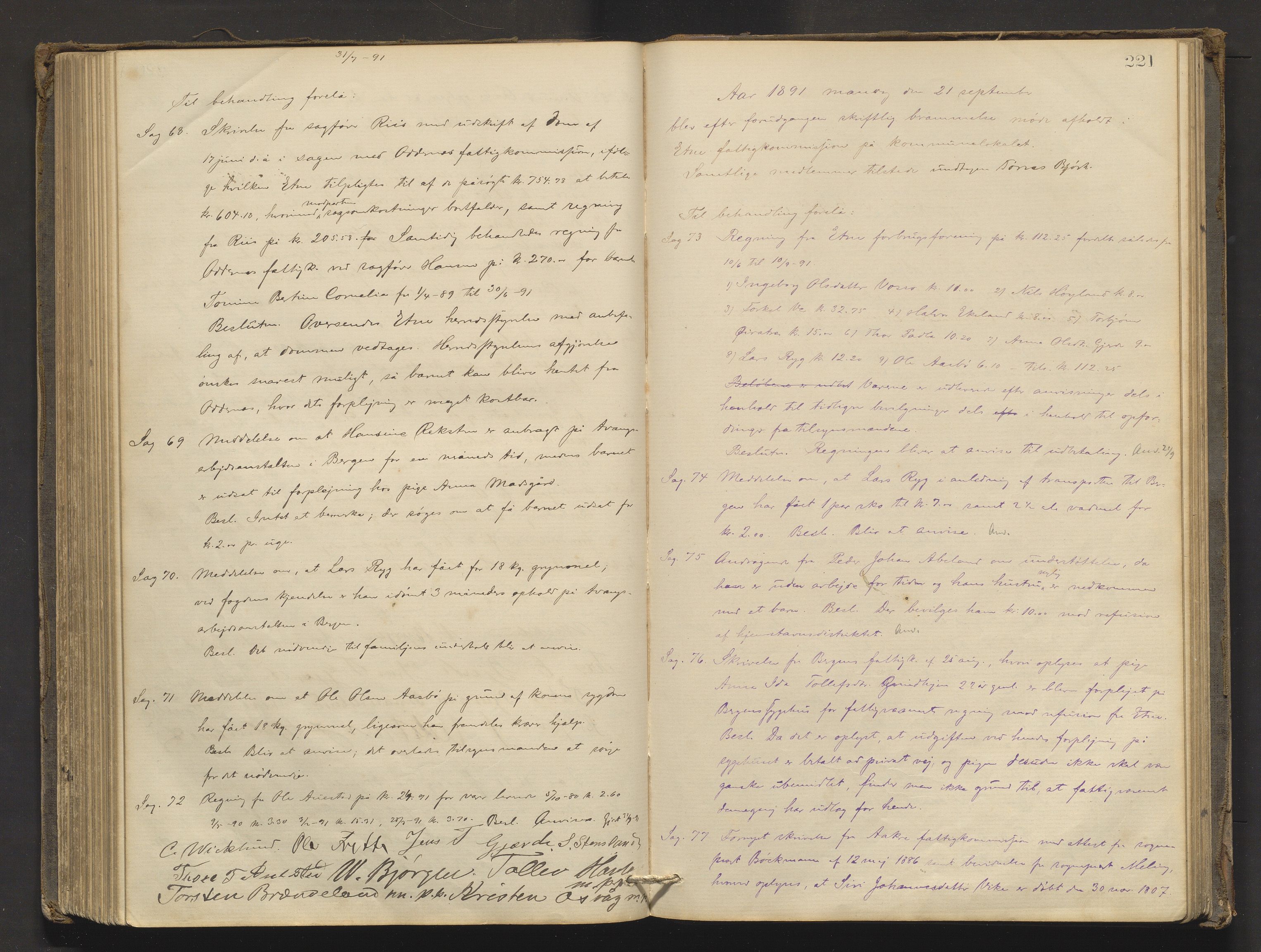 Etne kommune. Fattigstyret, IKAH/1211-311/A/Aa/L0002: Møtebok for Etne fattigkommisjon, 1876-1897, p. 221