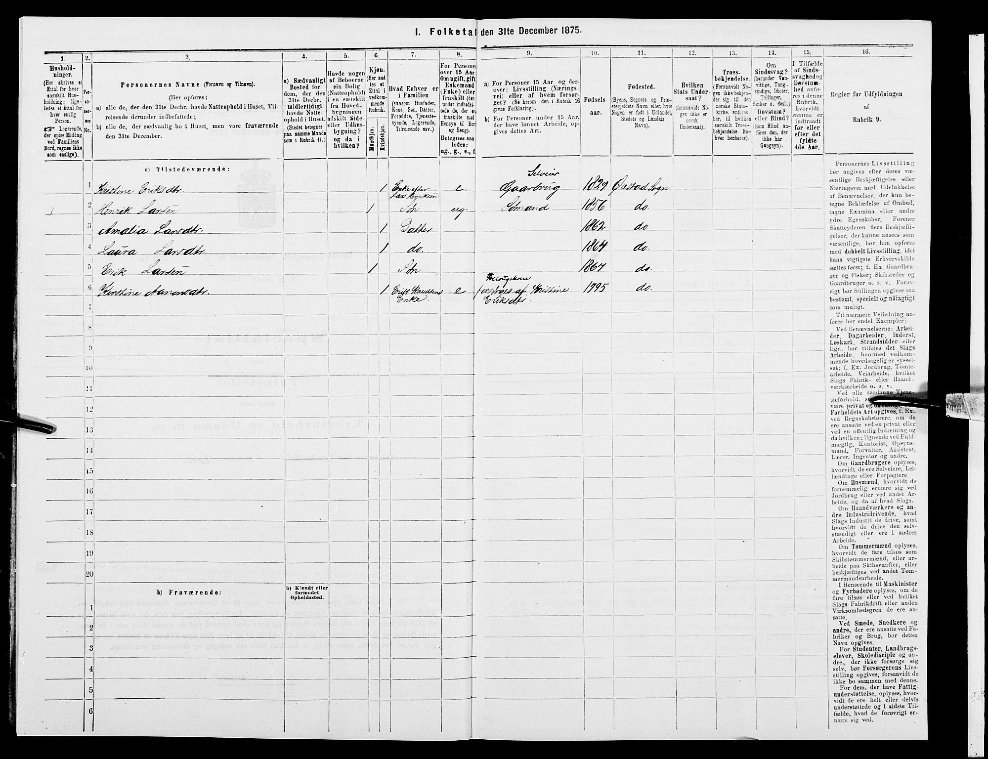 SAK, 1875 census for 0920P Øyestad, 1875, p. 704