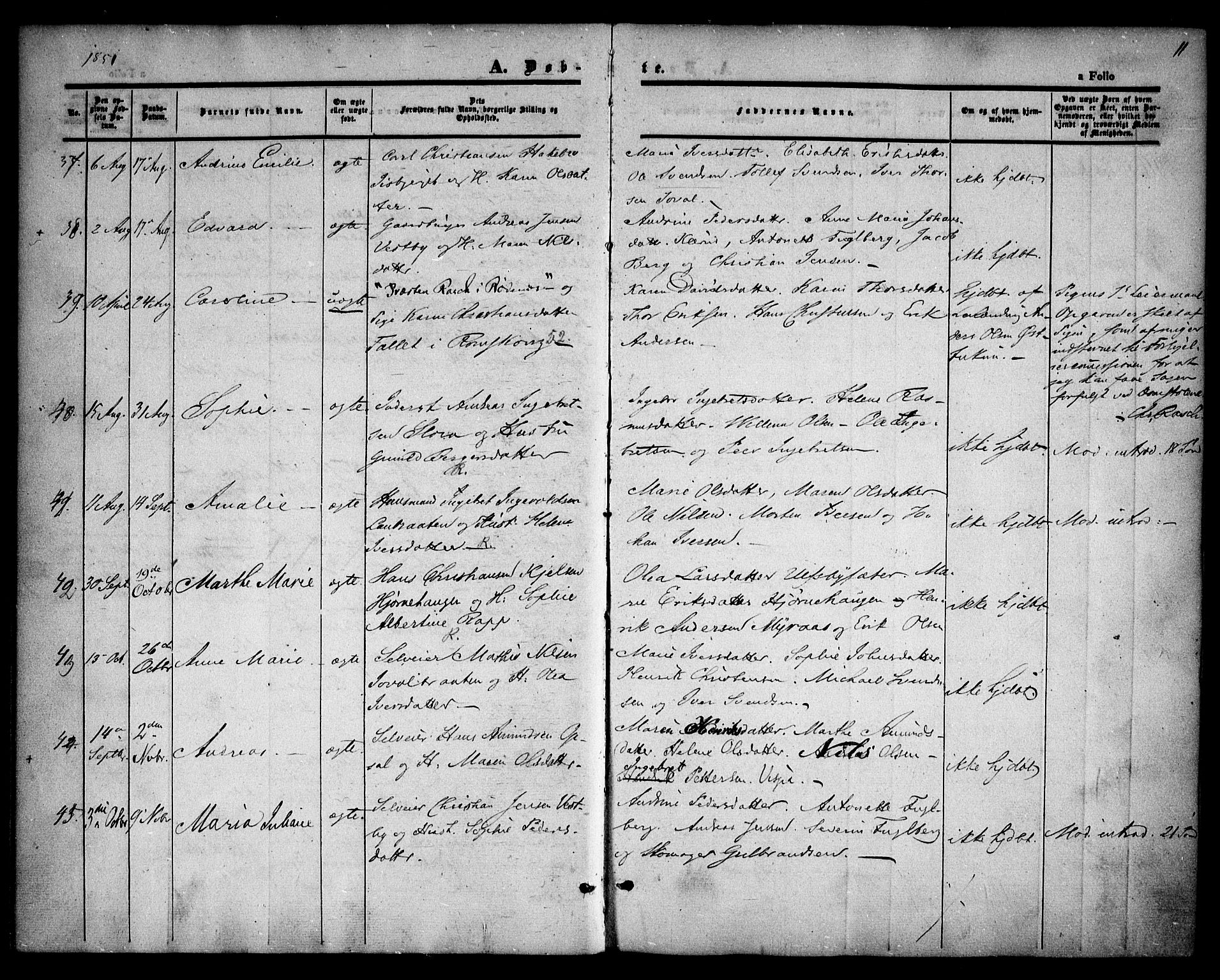 Rødenes prestekontor Kirkebøker, AV/SAO-A-2005/F/Fa/L0006: Parish register (official) no. I 6, 1850-1859, p. 11