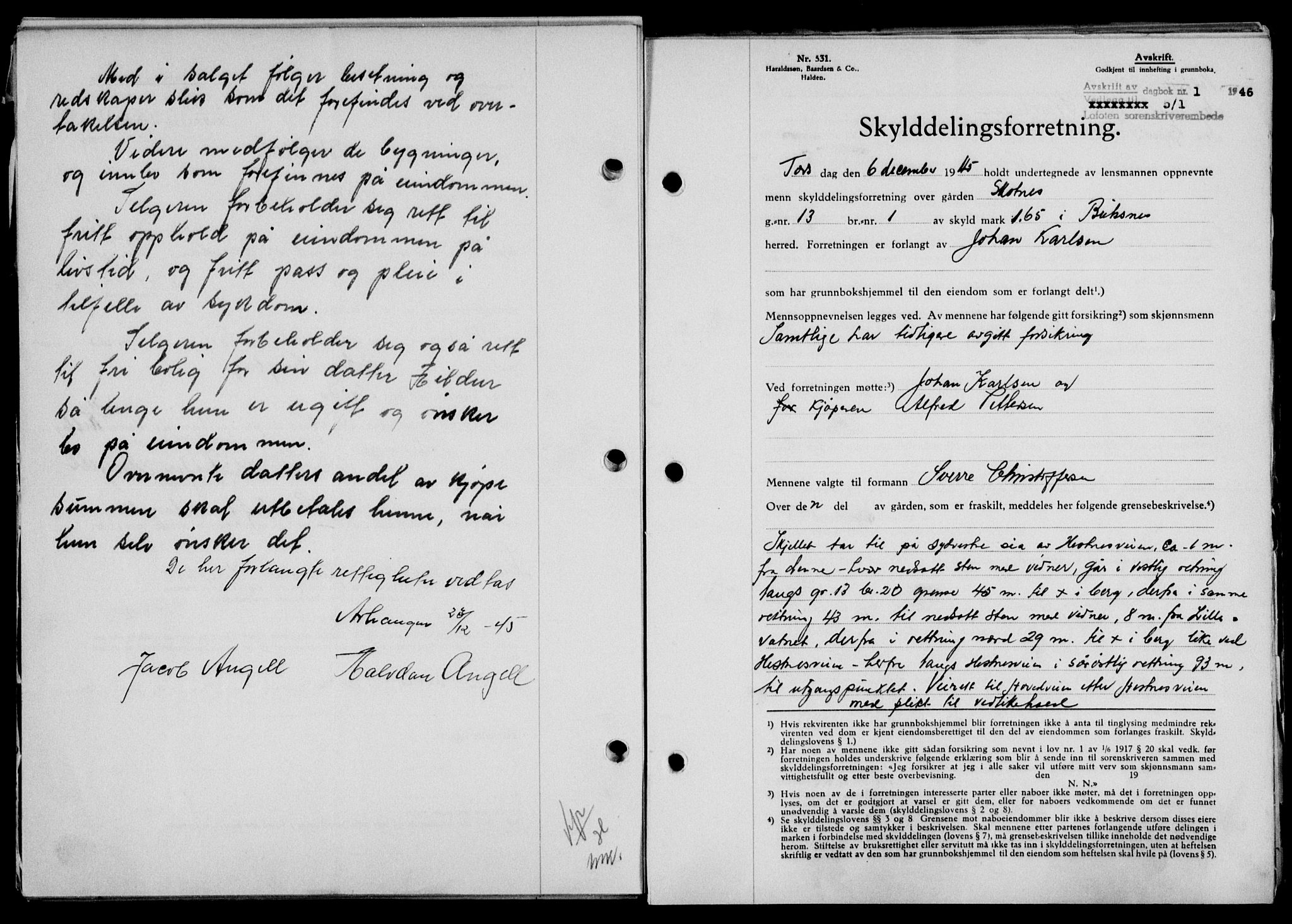 Lofoten sorenskriveri, SAT/A-0017/1/2/2C/L0013a: Mortgage book no. 13a, 1944-1946, Diary no: : 1/1946