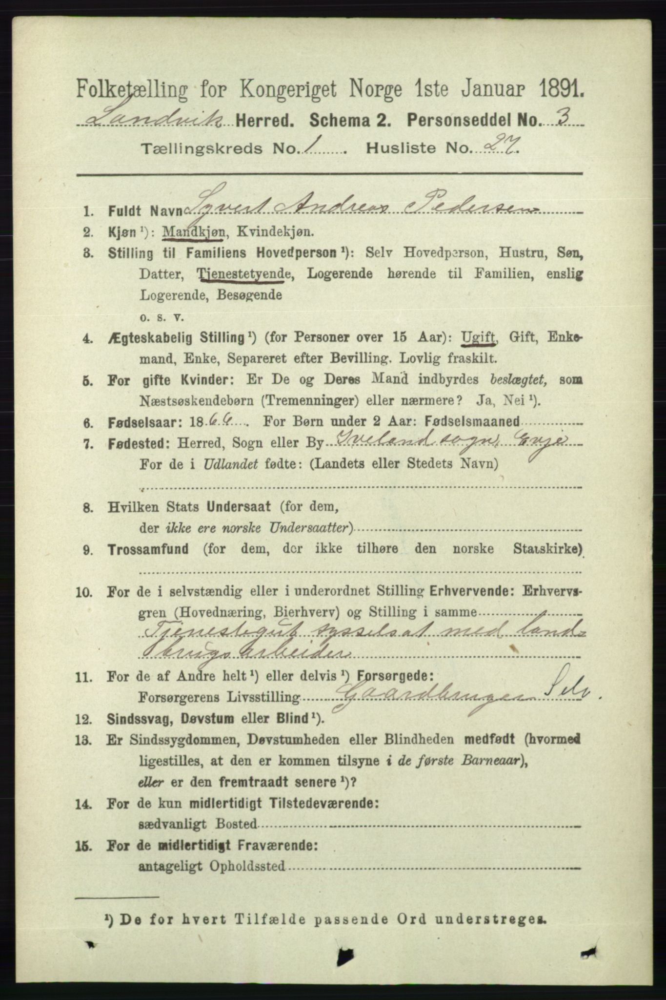 RA, 1891 census for 0924 Landvik, 1891, p. 238