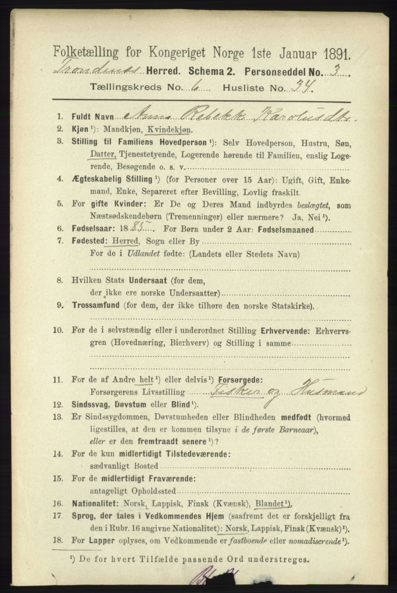 RA, 1891 census for 1914 Trondenes, 1891, p. 4027