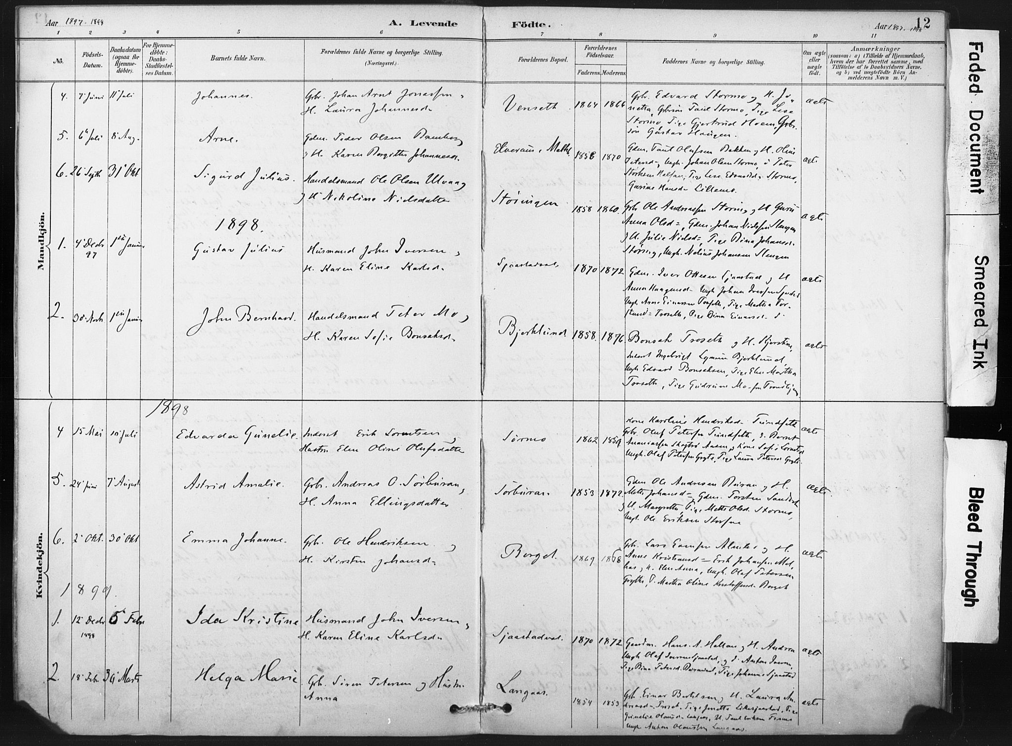 Ministerialprotokoller, klokkerbøker og fødselsregistre - Nord-Trøndelag, SAT/A-1458/718/L0175: Parish register (official) no. 718A01, 1890-1923, p. 12