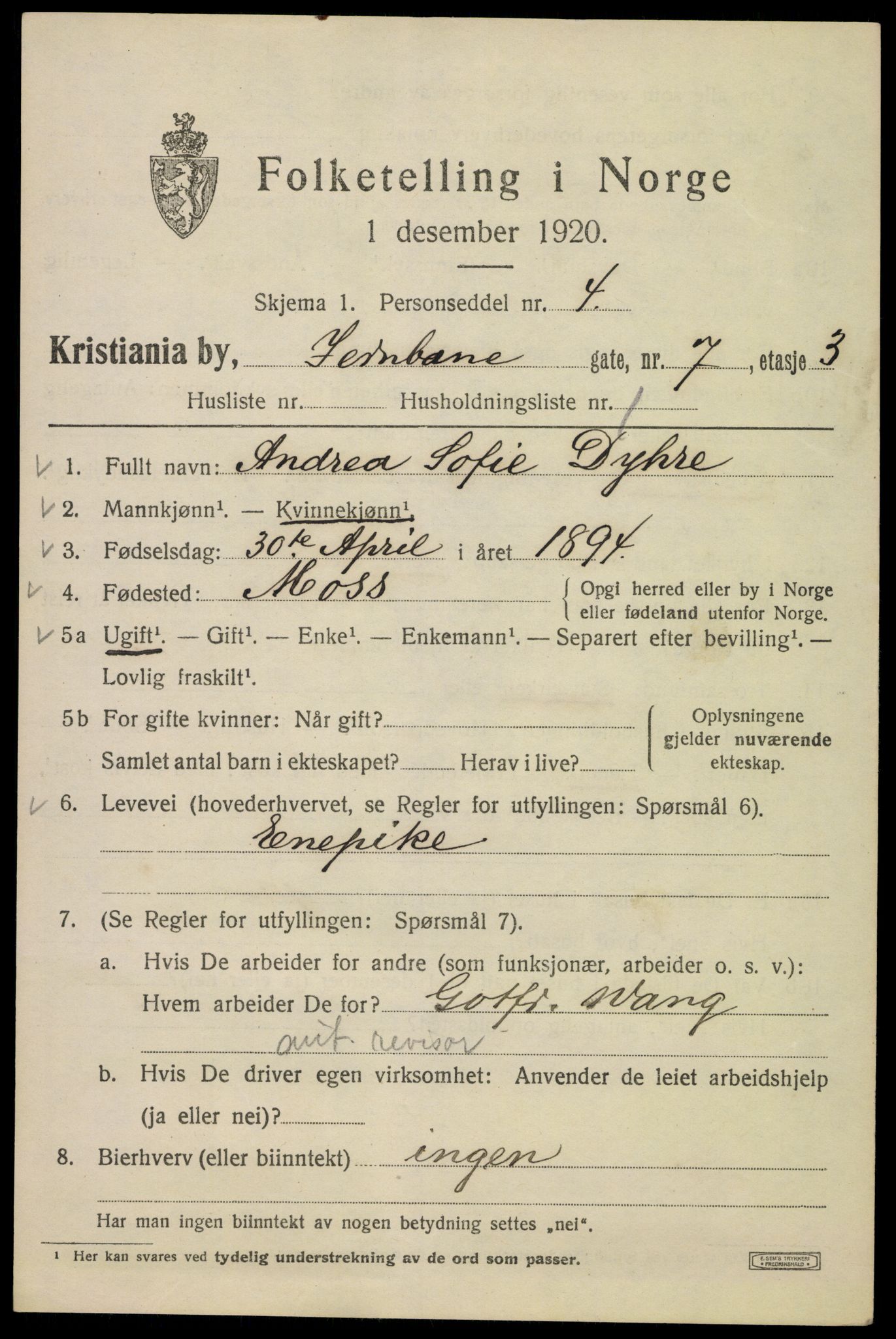 SAO, 1920 census for Kristiania, 1920, p. 322825