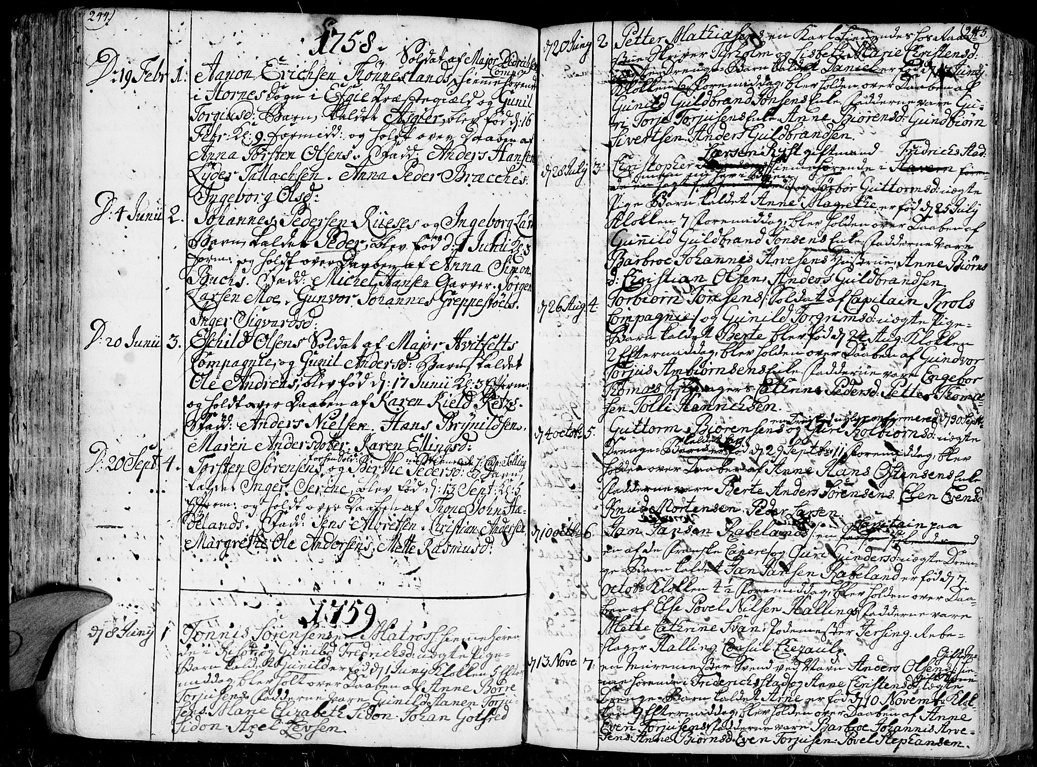 Kristiansand domprosti, SAK/1112-0006/F/Fa/L0001: Parish register (official) no. A 1, 1734-1793, p. 244-245