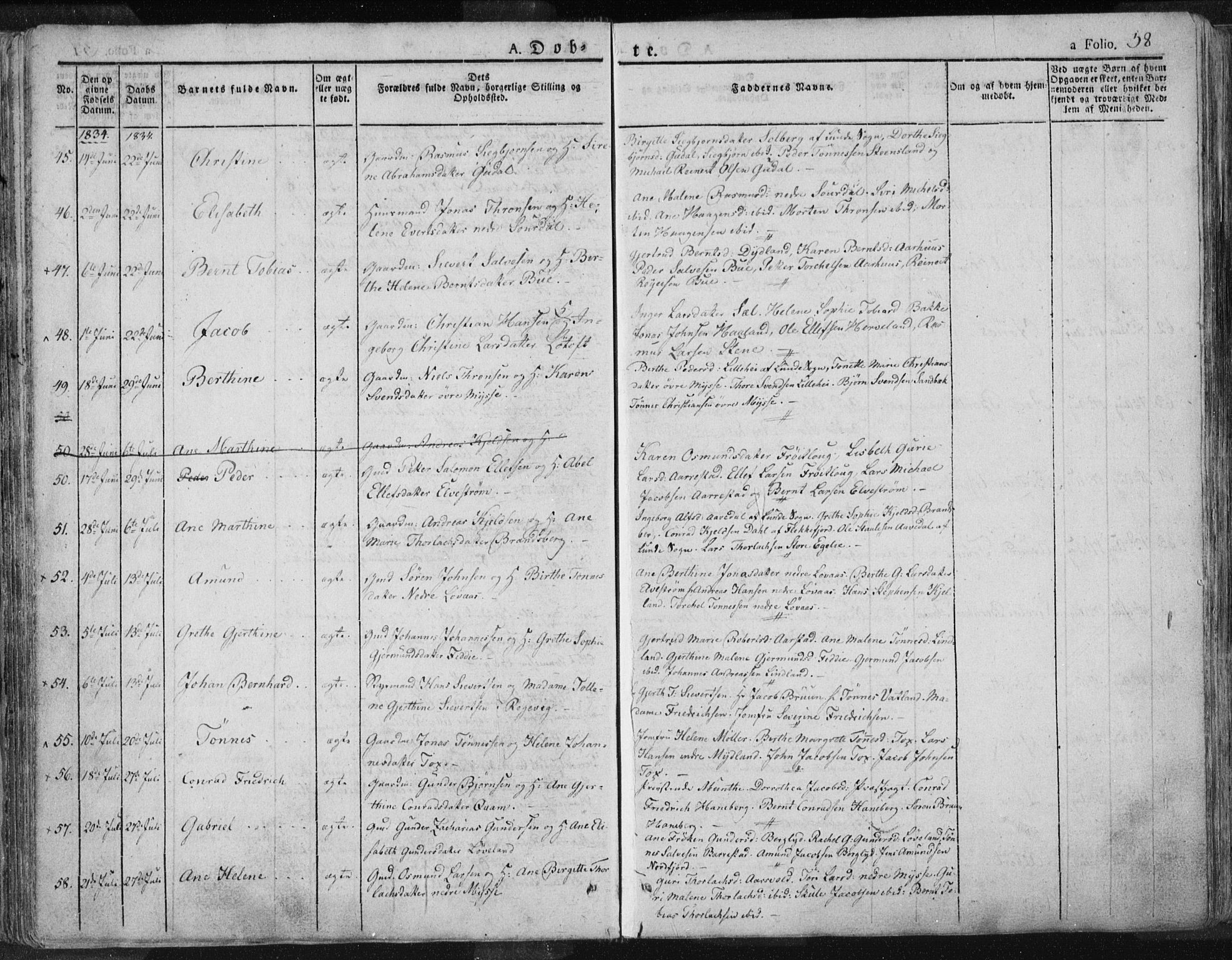 Sokndal sokneprestkontor, AV/SAST-A-101808: Parish register (official) no. A 7.1, 1826-1842, p. 58