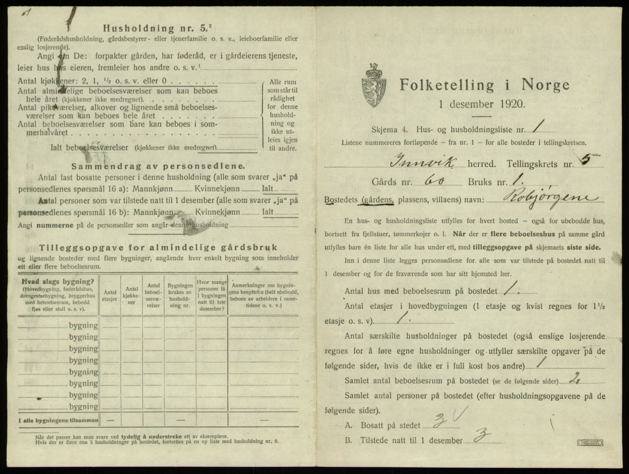 SAB, 1920 census for Innvik, 1920, p. 315