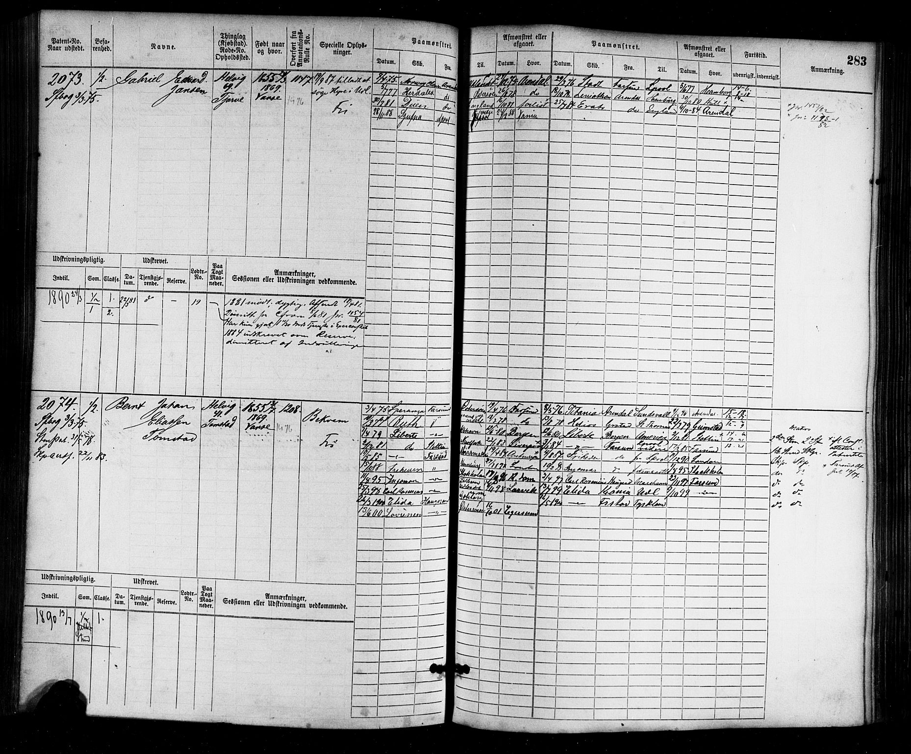 Farsund mønstringskrets, AV/SAK-2031-0017/F/Fb/L0003: Hovedrulle nr 1509-2274, M-6, 1868-1915, p. 289