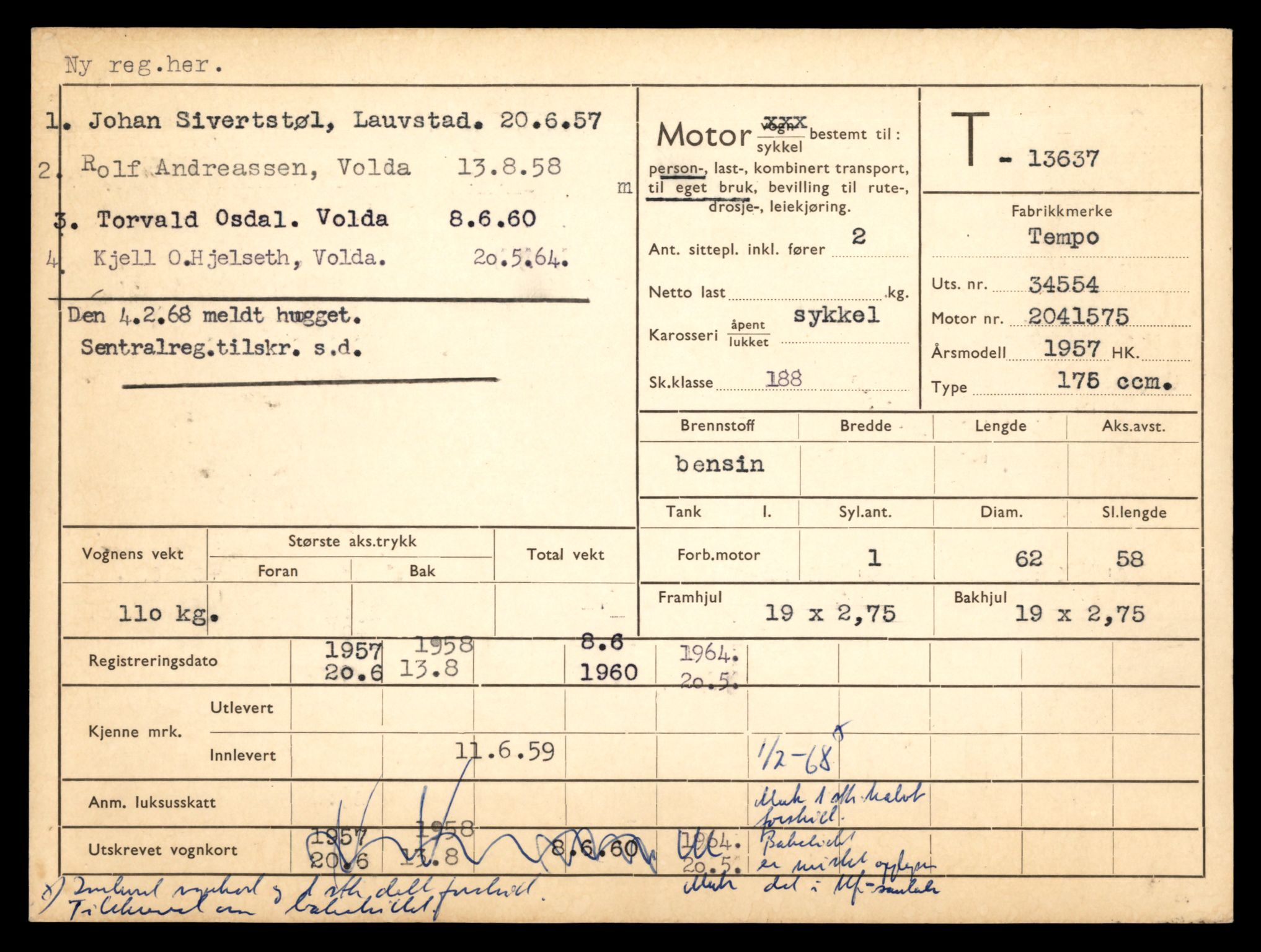 Møre og Romsdal vegkontor - Ålesund trafikkstasjon, AV/SAT-A-4099/F/Fe/L0040: Registreringskort for kjøretøy T 13531 - T 13709, 1927-1998, p. 1837