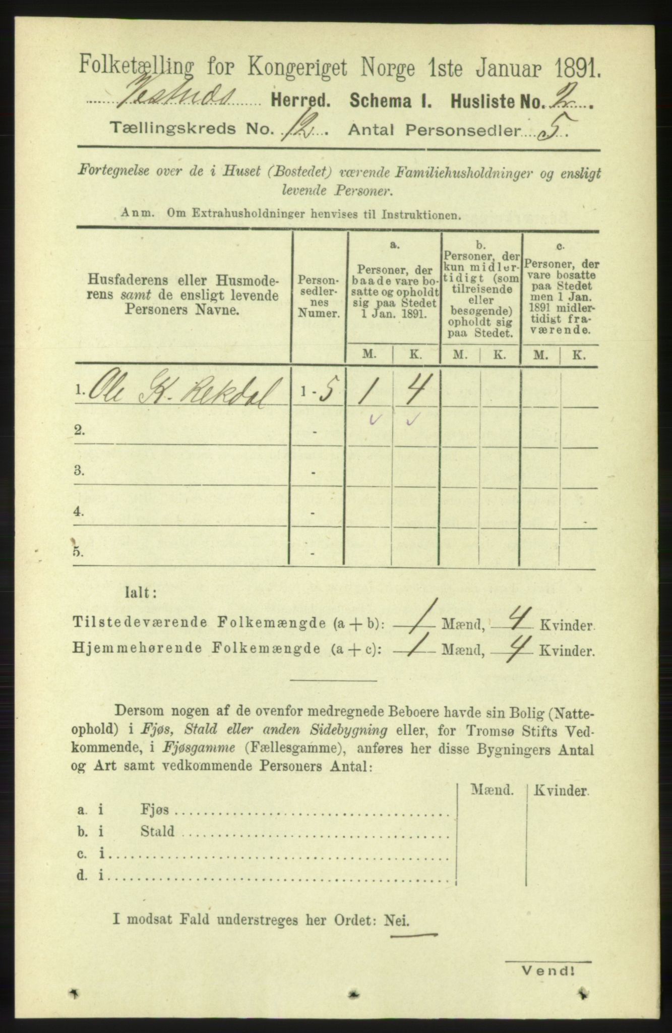 RA, 1891 census for 1535 Vestnes, 1891, p. 4370