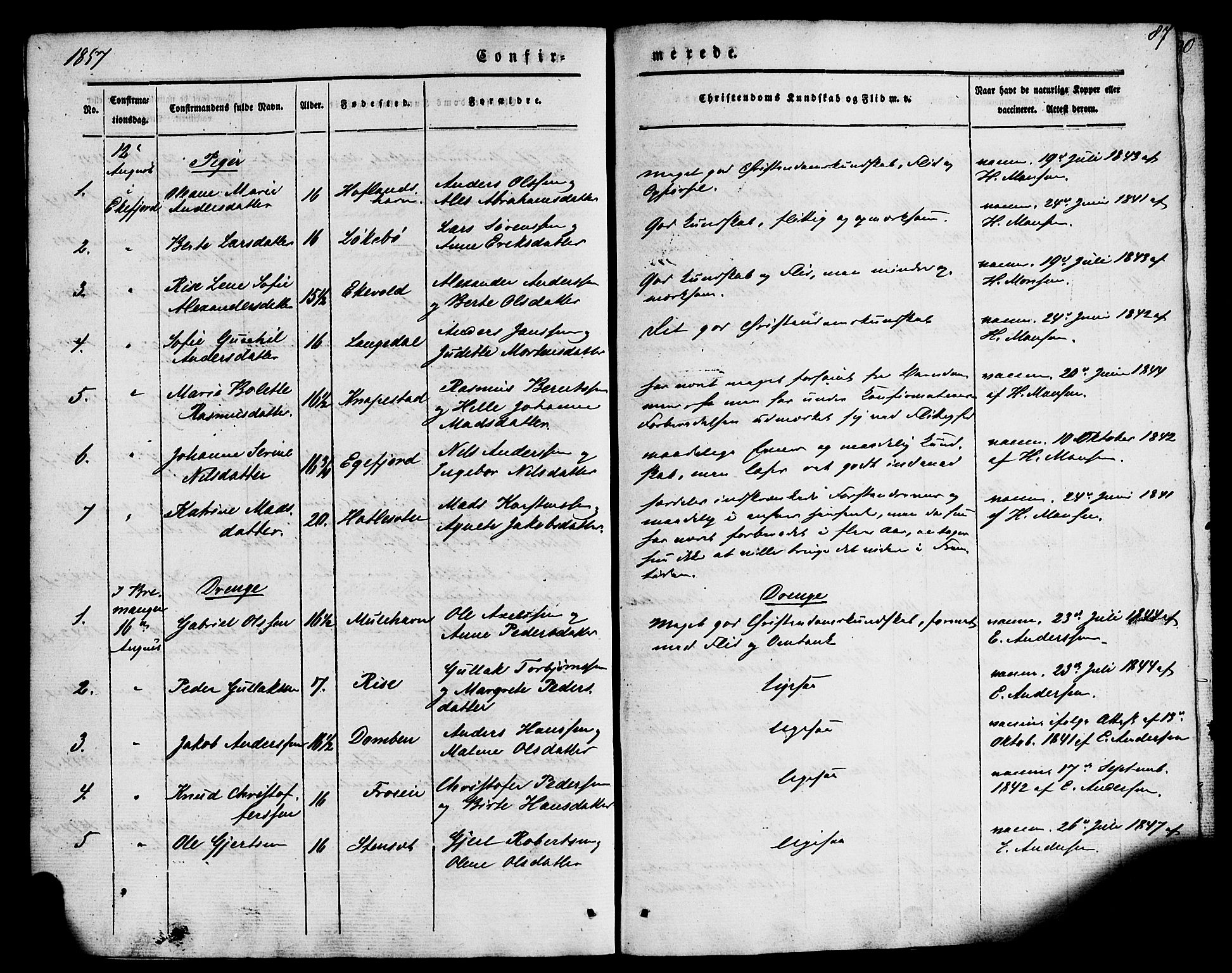 Kinn sokneprestembete, AV/SAB-A-80801/H/Haa/Haaa/L0007: Parish register (official) no. A 7, 1841-1858, p. 87