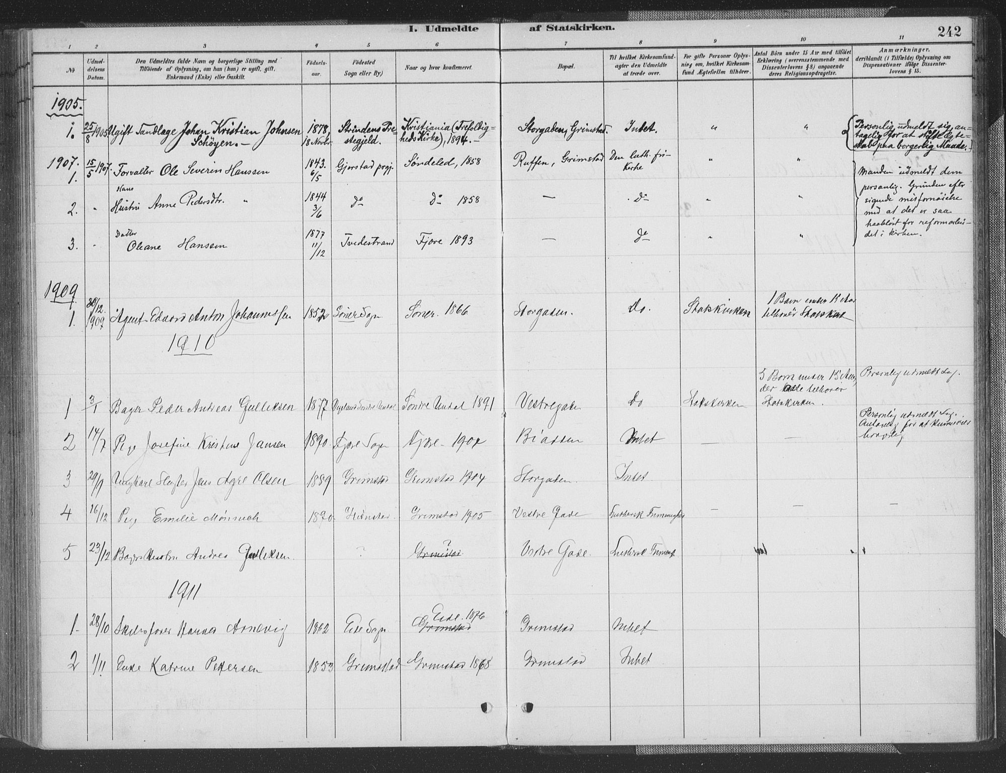 Grimstad sokneprestkontor, SAK/1111-0017/F/Fa/L0004: Parish register (official) no. A 3, 1882-1910, p. 242