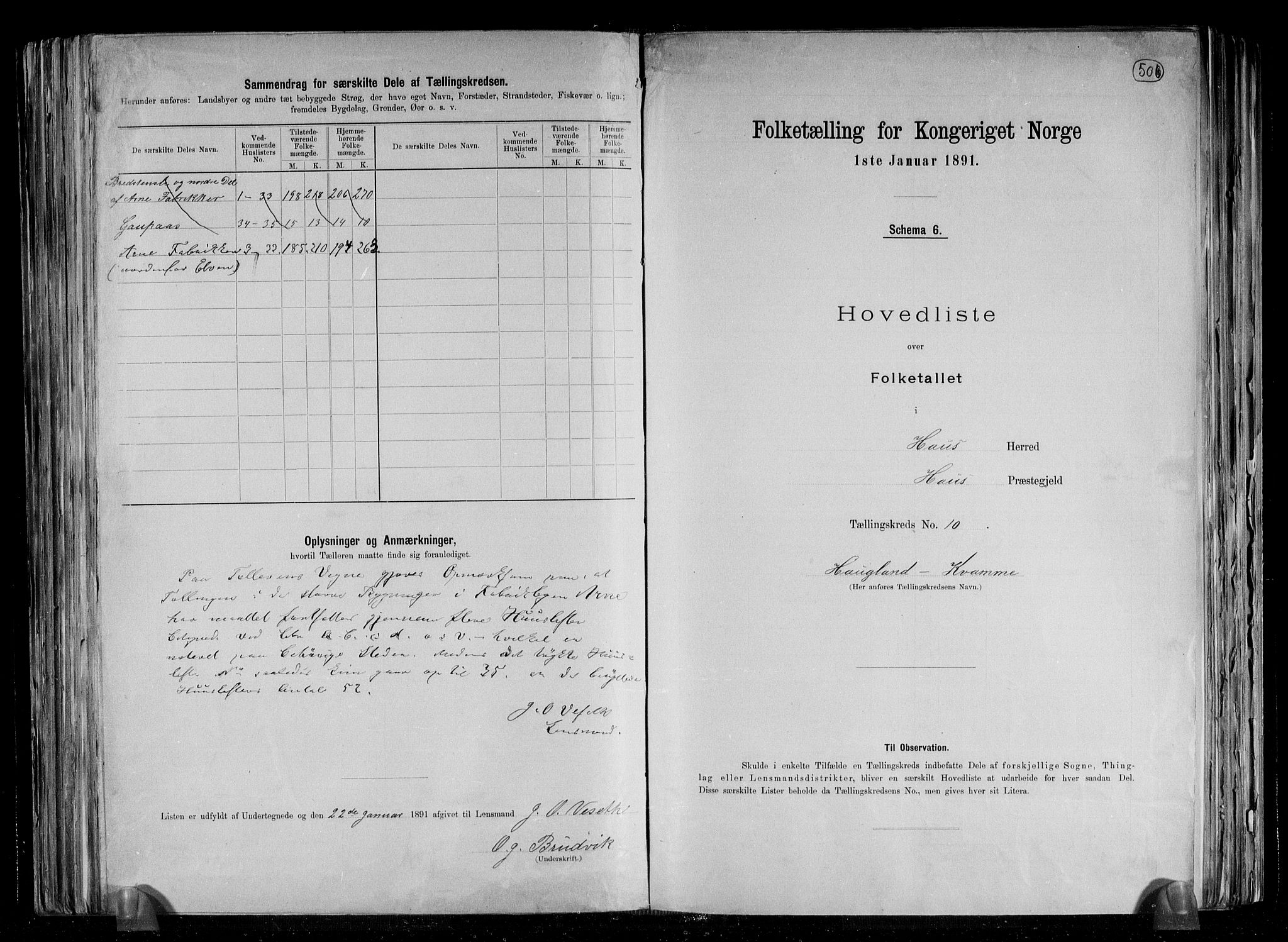 RA, 1891 census for 1250 Haus, 1891, p. 22