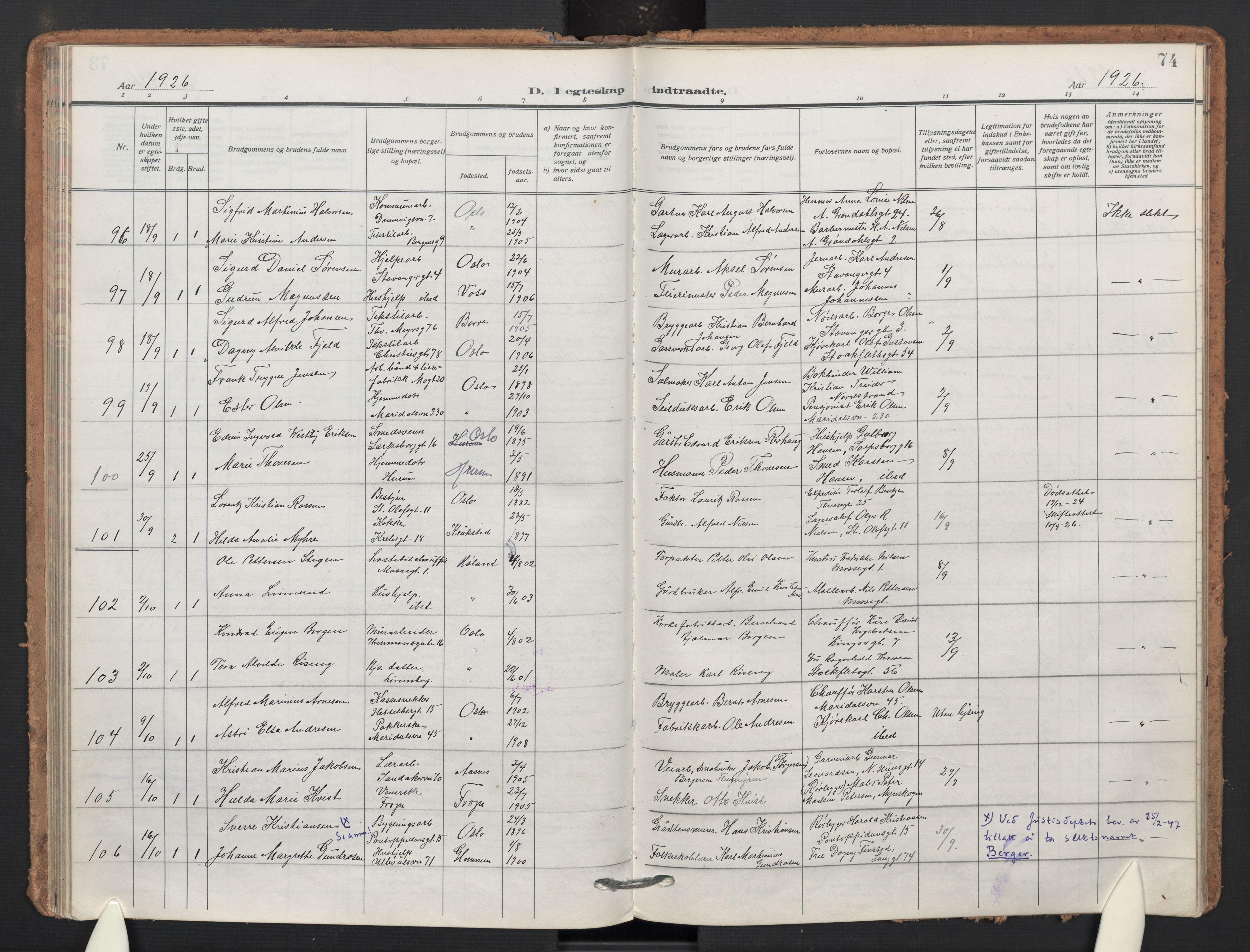 Sagene prestekontor Kirkebøker, AV/SAO-A-10796/F/L0013: Parish register (official) no. 13, 1920-1929, p. 74