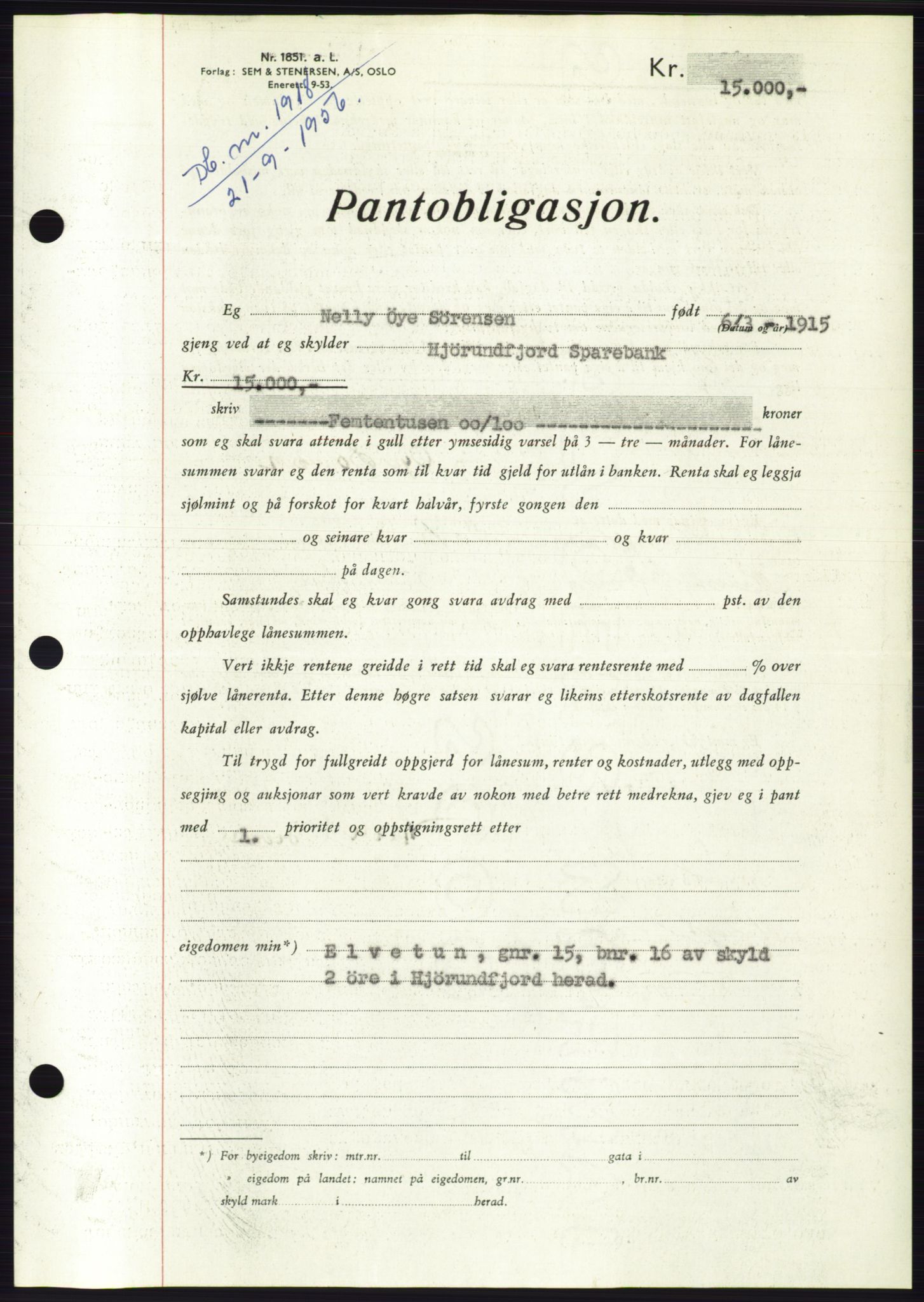 Søre Sunnmøre sorenskriveri, SAT/A-4122/1/2/2C/L0128: Mortgage book no. 16B, 1956-1956, Diary no: : 1918/1956