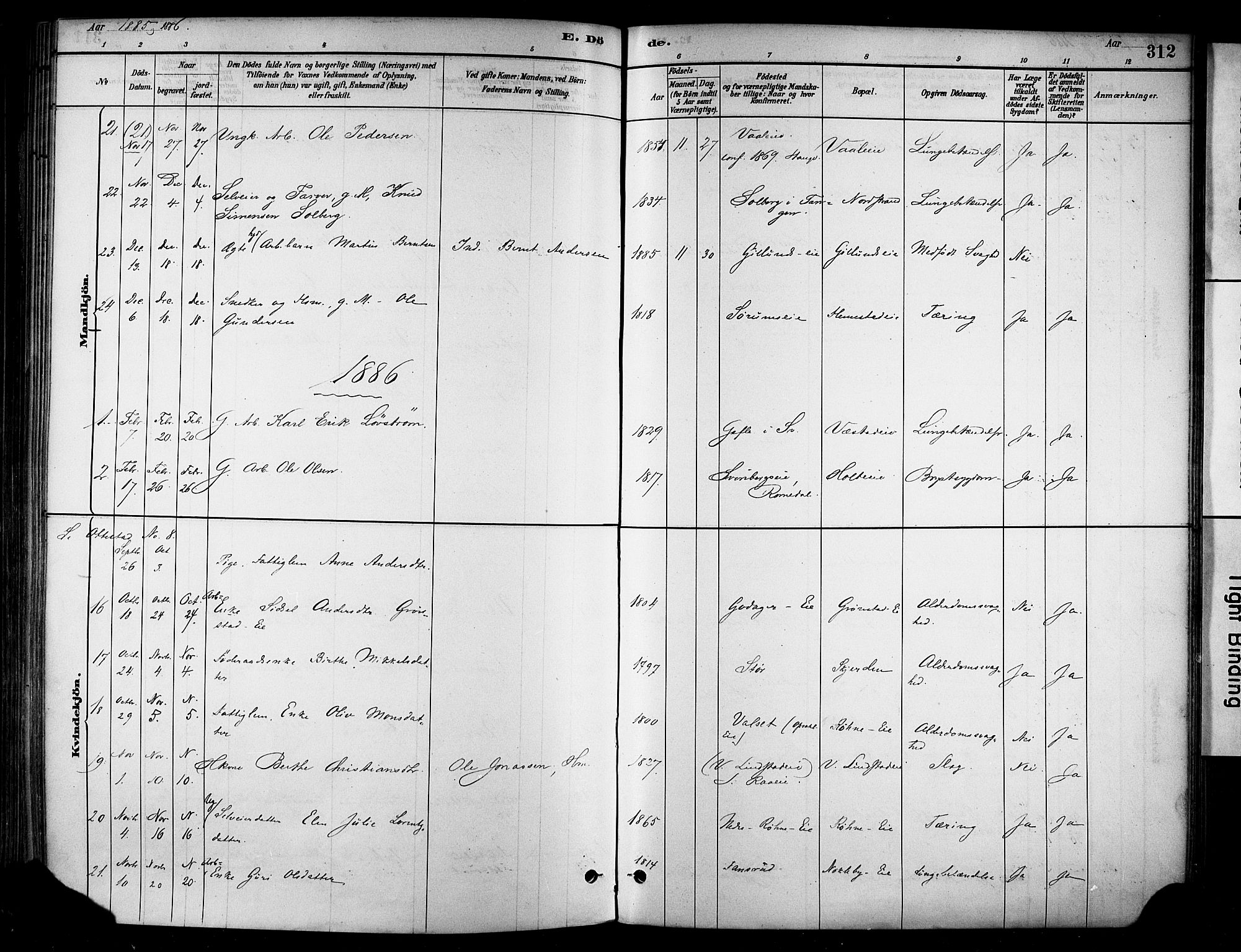 Stange prestekontor, SAH/PREST-002/K/L0017: Parish register (official) no. 17, 1880-1893, p. 312
