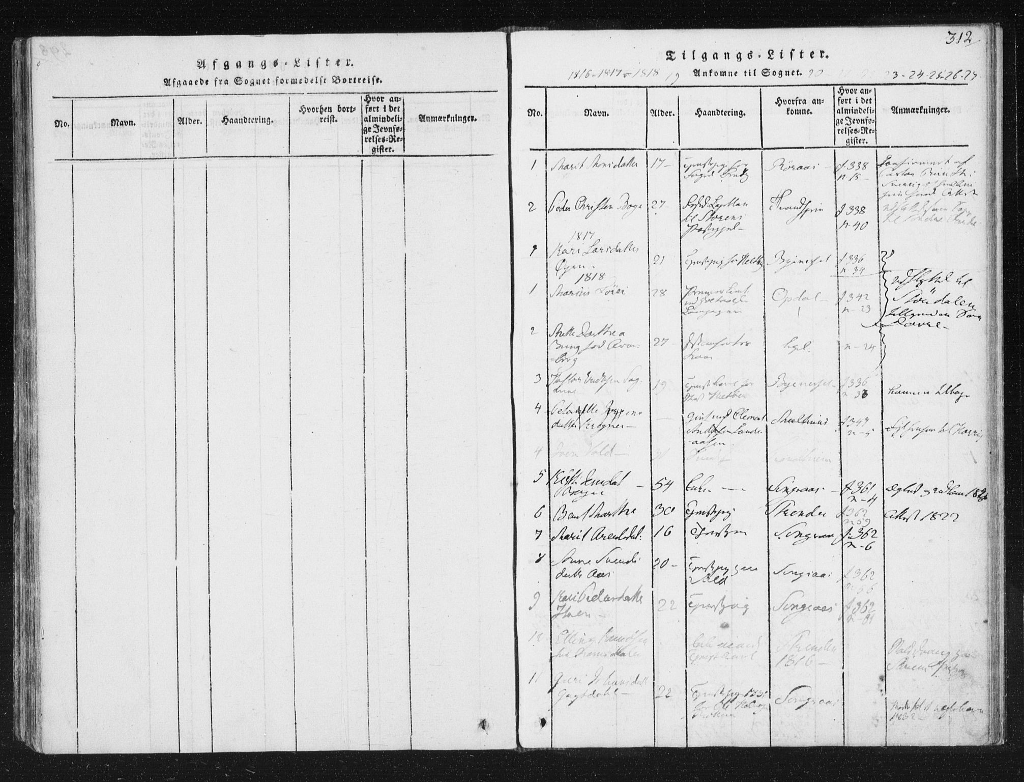 Ministerialprotokoller, klokkerbøker og fødselsregistre - Sør-Trøndelag, SAT/A-1456/687/L0996: Parish register (official) no. 687A04, 1816-1842, p. 312