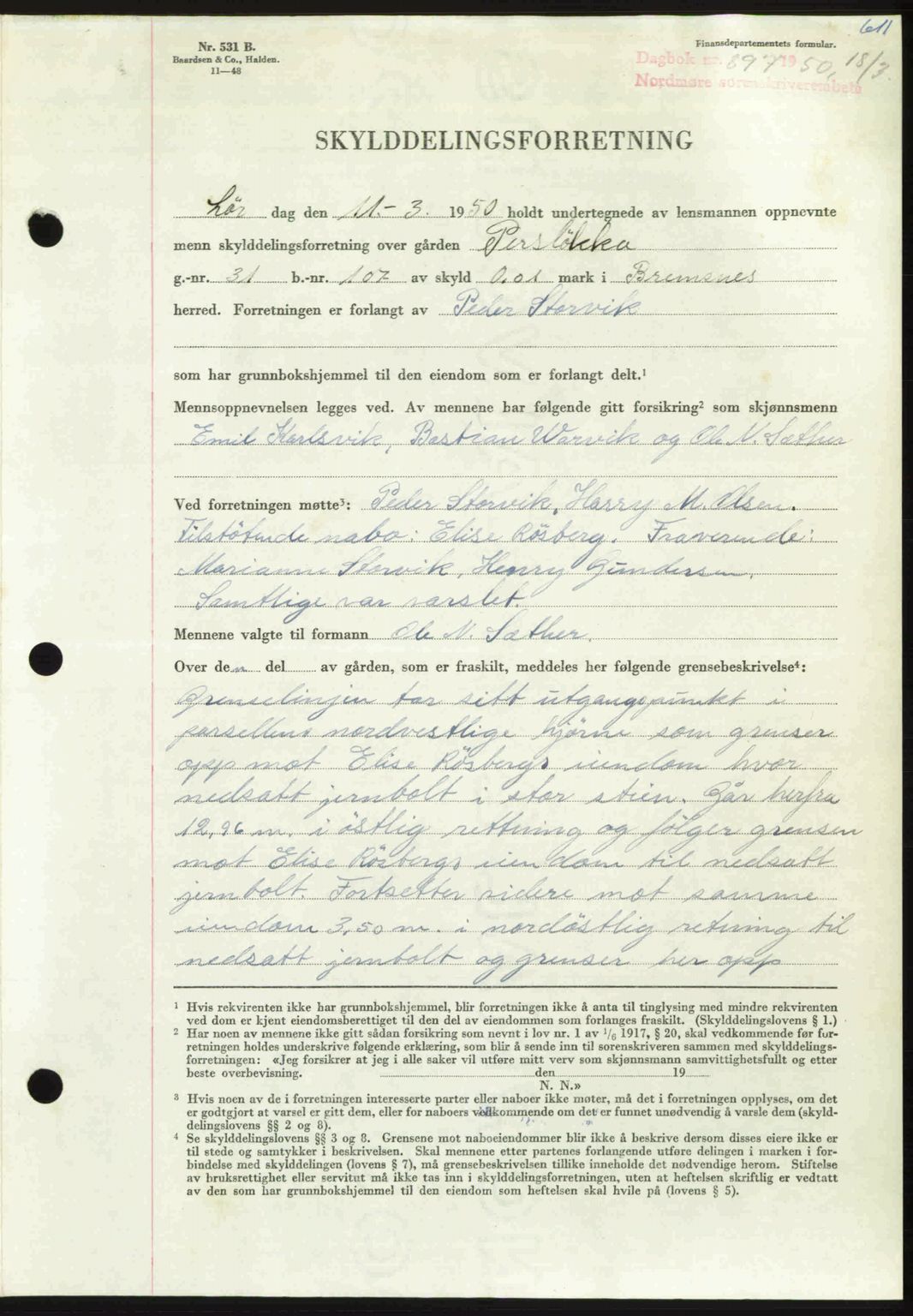 Nordmøre sorenskriveri, AV/SAT-A-4132/1/2/2Ca: Mortgage book no. A114, 1950-1950, Diary no: : 897/1950