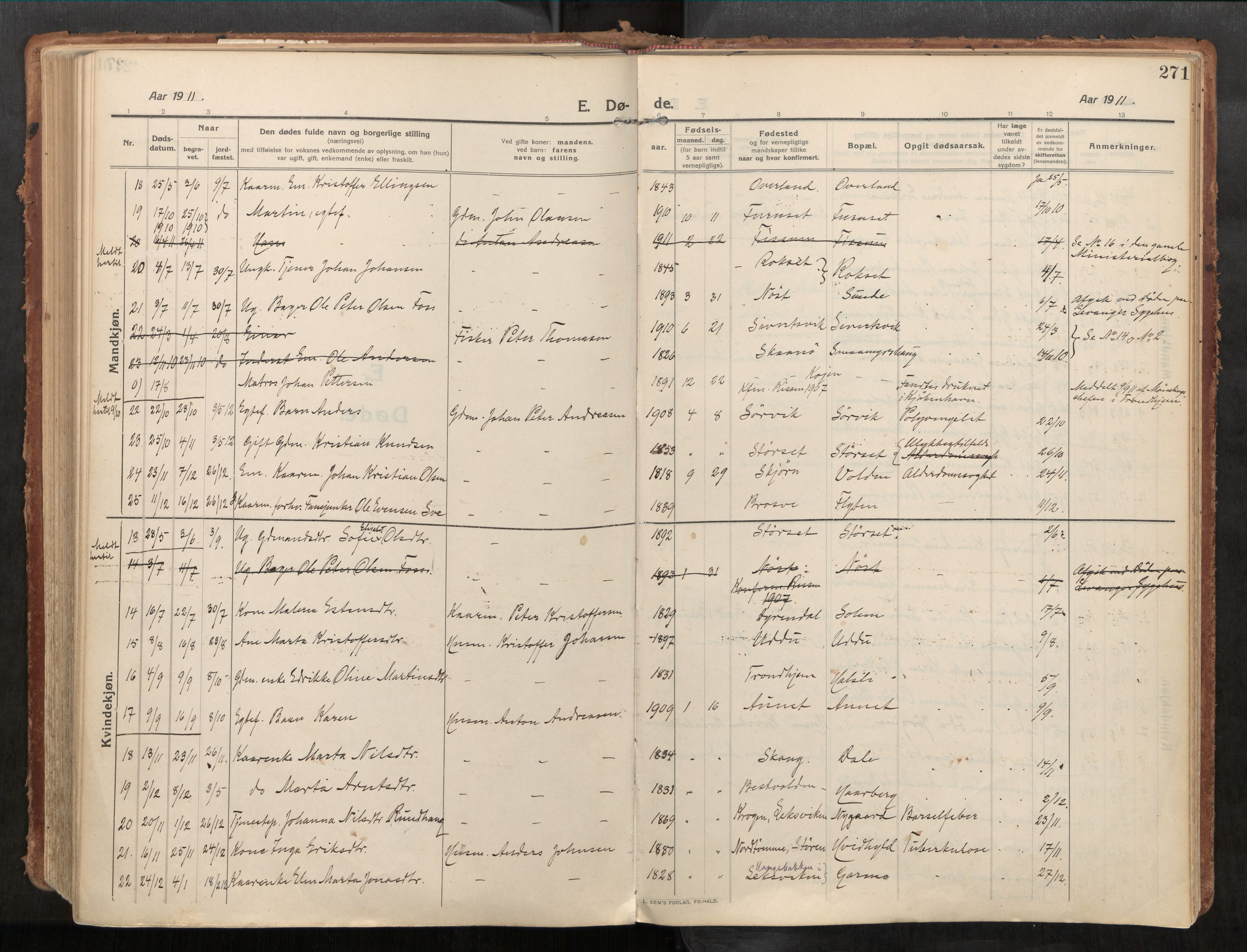 Stadsbygd sokneprestkontor, SAT/A-1117/1/I/I1/I1a/L0001: Parish register (official) no. 1, 1911-1929, p. 271