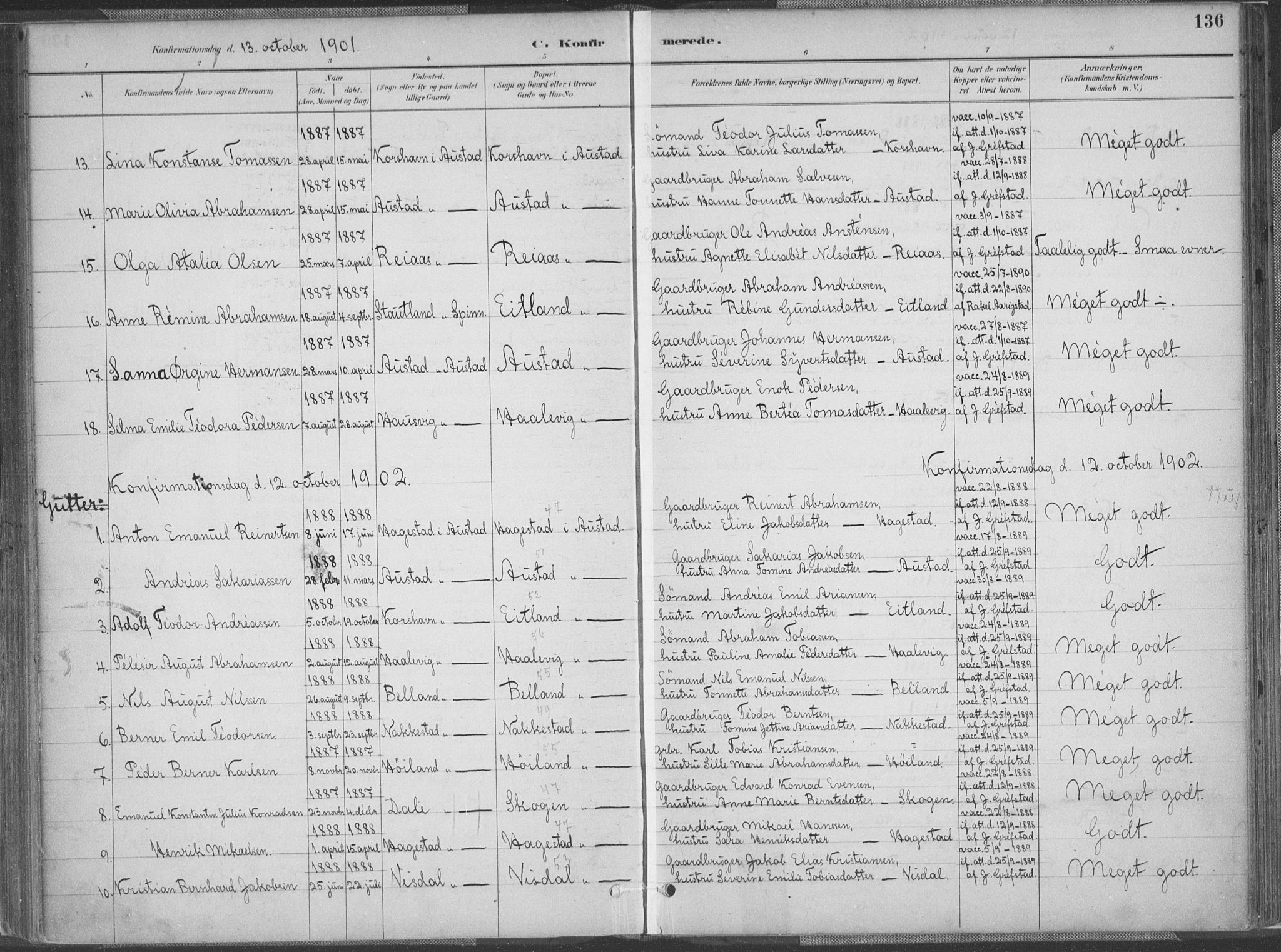 Lyngdal sokneprestkontor, SAK/1111-0029/F/Fa/Faa/L0004: Parish register (official) no. A 4, 1883-1904, p. 136