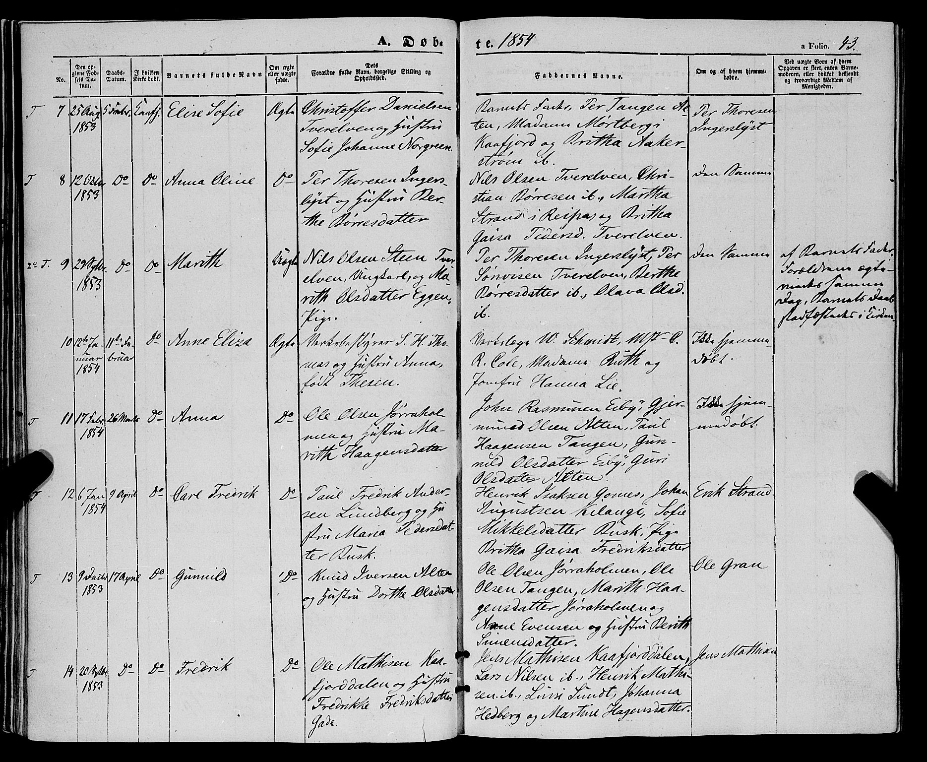 Talvik sokneprestkontor, SATØ/S-1337/H/Ha/L0016kirke: Parish register (official) no. 16, 1847-1857, p. 43