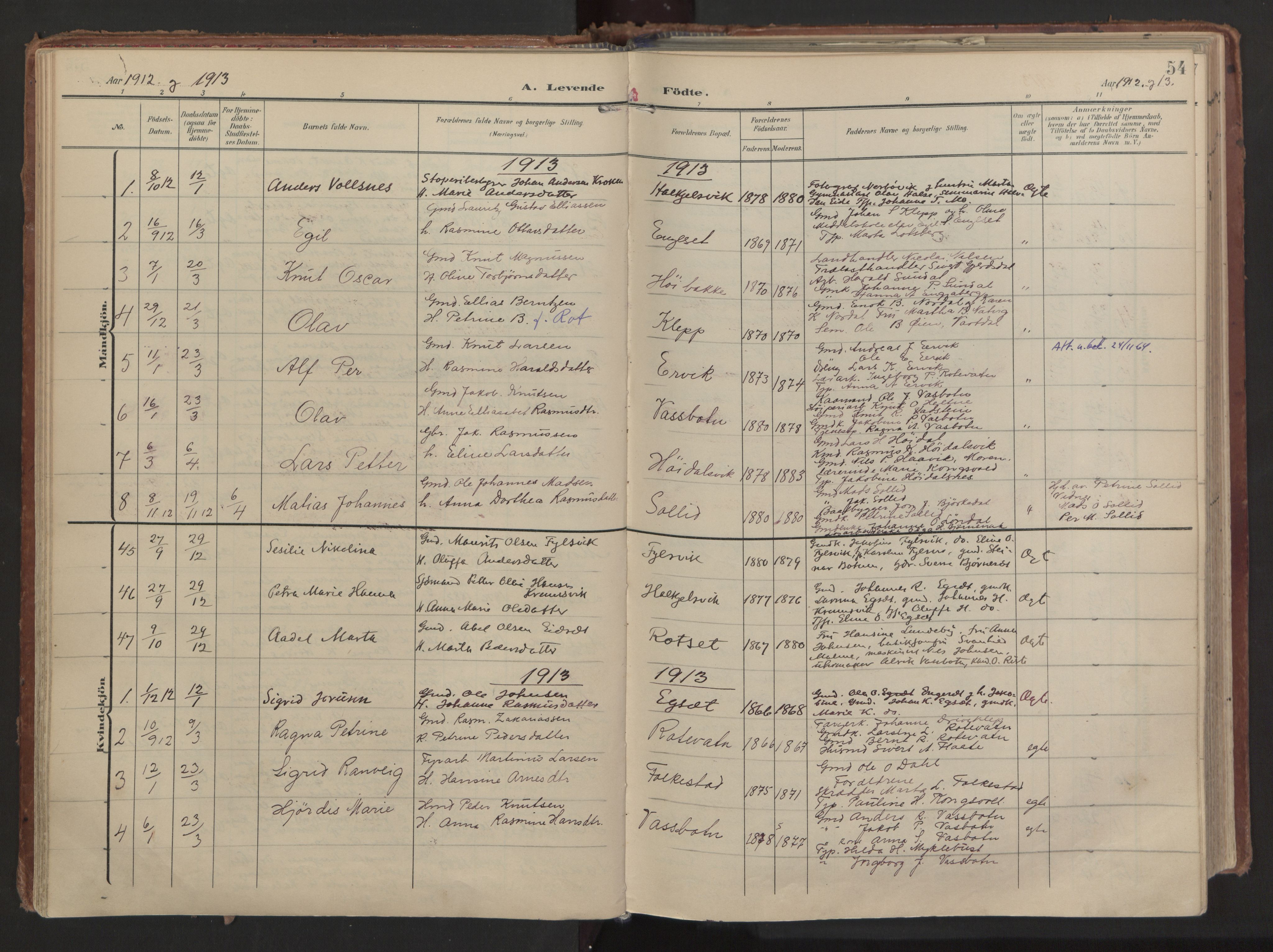 Ministerialprotokoller, klokkerbøker og fødselsregistre - Møre og Romsdal, AV/SAT-A-1454/511/L0144: Parish register (official) no. 511A11, 1906-1923, p. 54