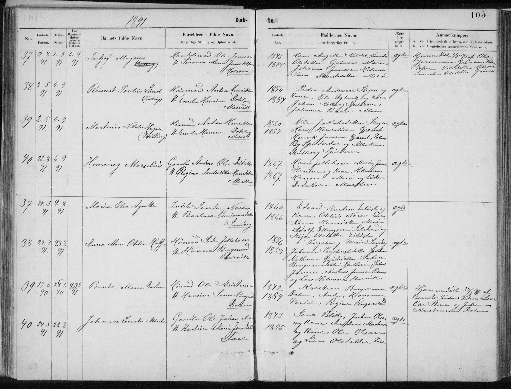 Ministerialprotokoller, klokkerbøker og fødselsregistre - Nordland, AV/SAT-A-1459/843/L0636: Parish register (copy) no. 843C05, 1884-1909, p. 105