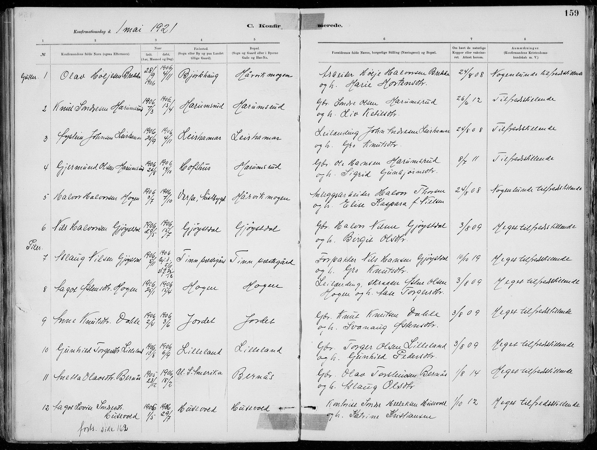 Tinn kirkebøker, SAKO/A-308/F/Fa/L0007: Parish register (official) no. I 7, 1878-1922, p. 159