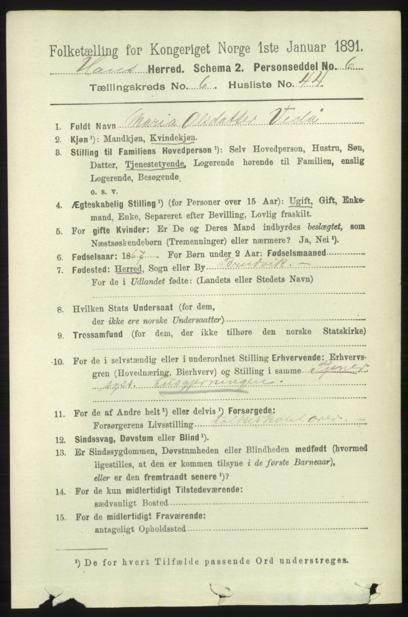 RA, 1891 census for 1250 Haus, 1891, p. 2576