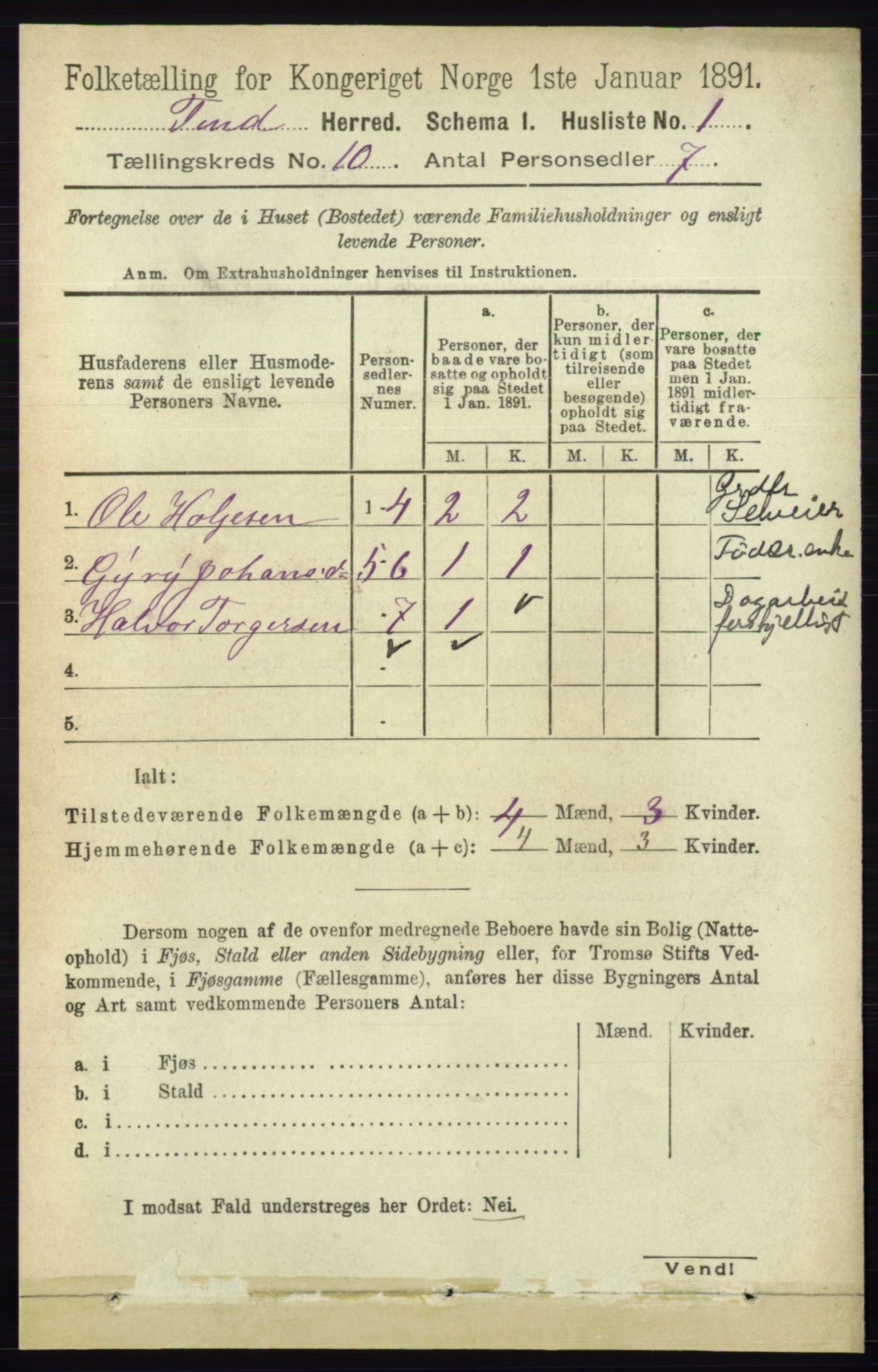 RA, 1891 census for 0826 Tinn, 1891, p. 1941