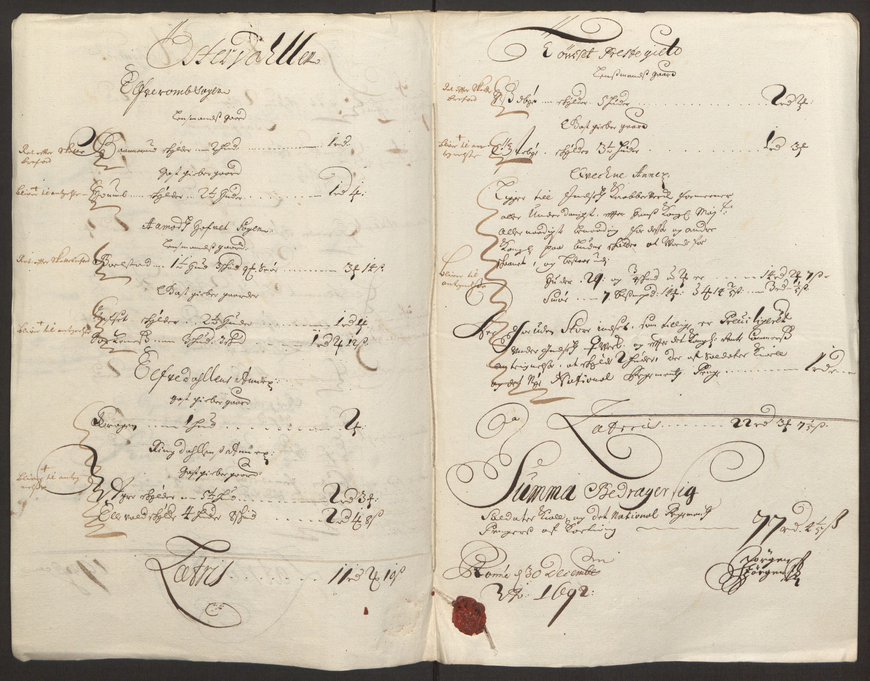 Rentekammeret inntil 1814, Reviderte regnskaper, Fogderegnskap, AV/RA-EA-4092/R13/L0830: Fogderegnskap Solør, Odal og Østerdal, 1692, p. 352