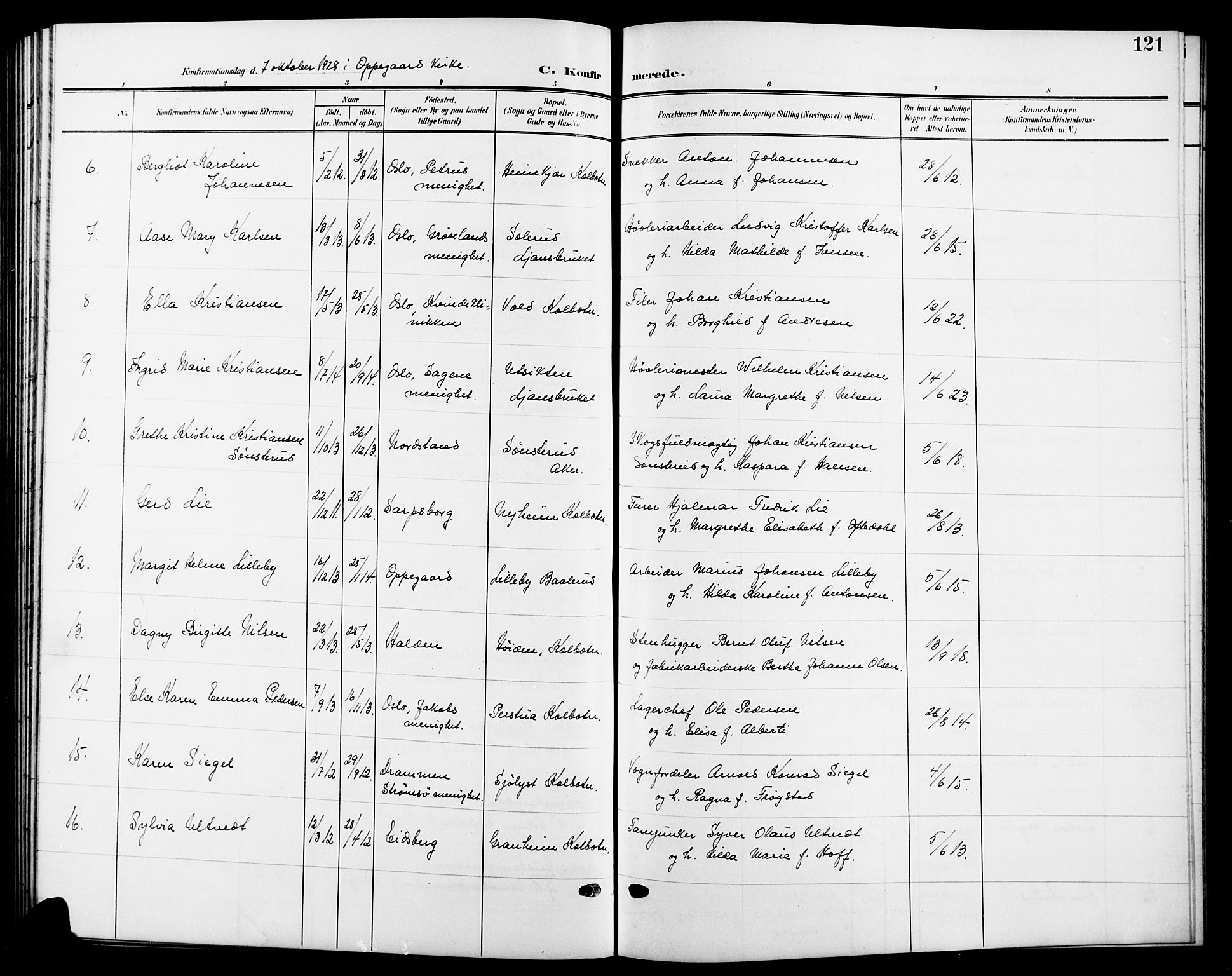 Nesodden prestekontor Kirkebøker, SAO/A-10013/G/Gb/L0001: Parish register (copy) no. II 1, 1905-1924, p. 121