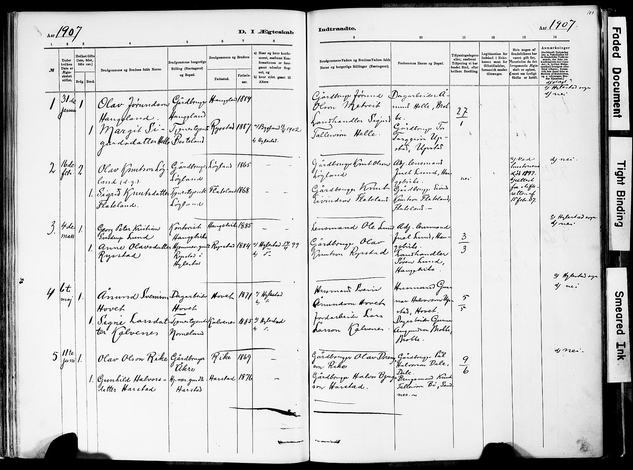 Valle sokneprestkontor, SAK/1111-0044/F/Fa/Fac/L0009: Parish register (official) no. A 9, 1882-1913, p. 189