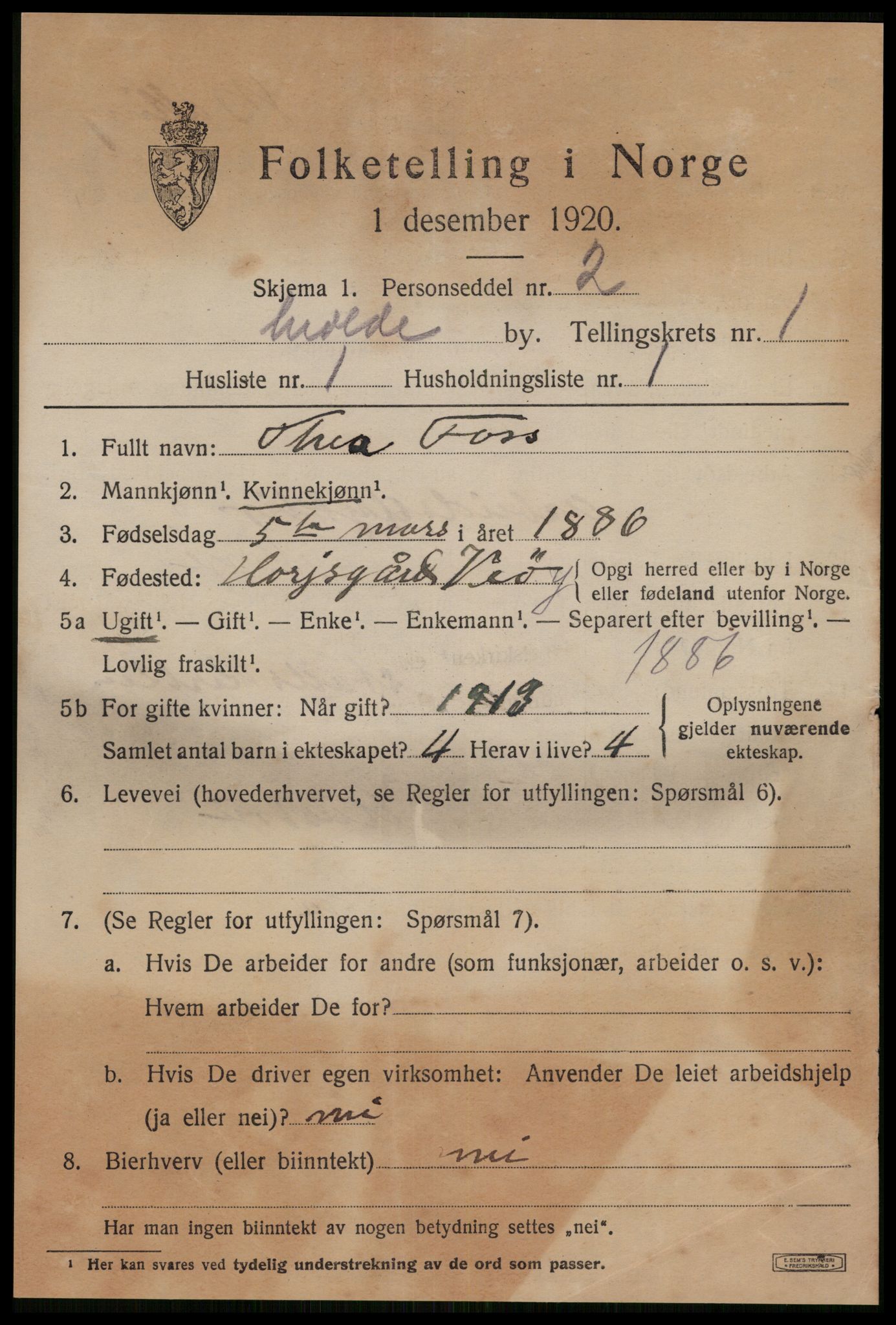 SAT, 1920 census for Molde, 1920, p. 2111