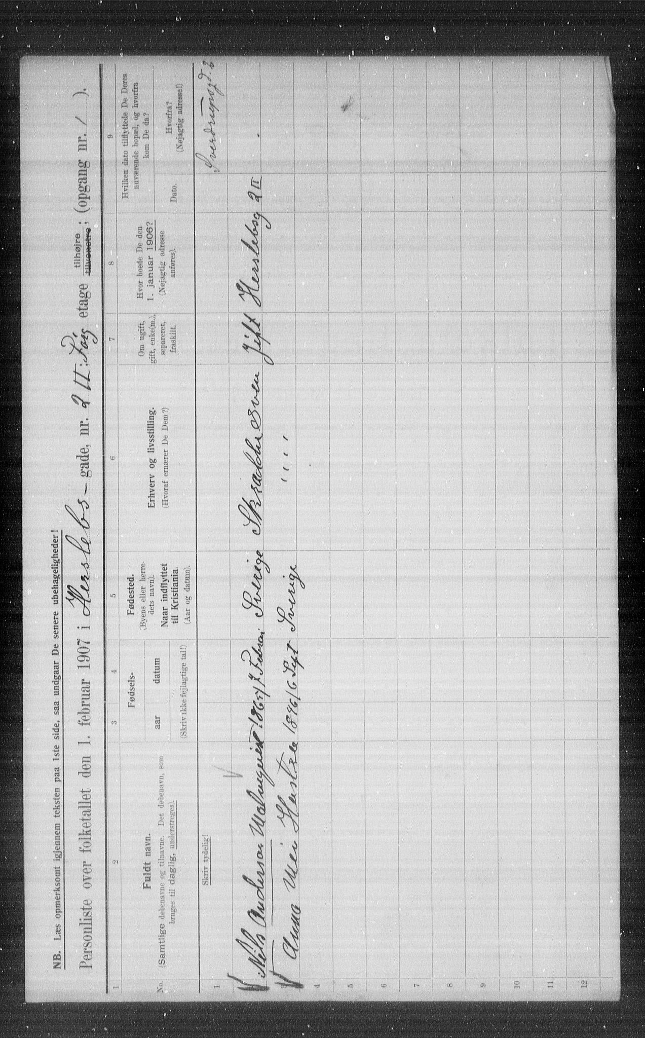 OBA, Municipal Census 1907 for Kristiania, 1907, p. 20112
