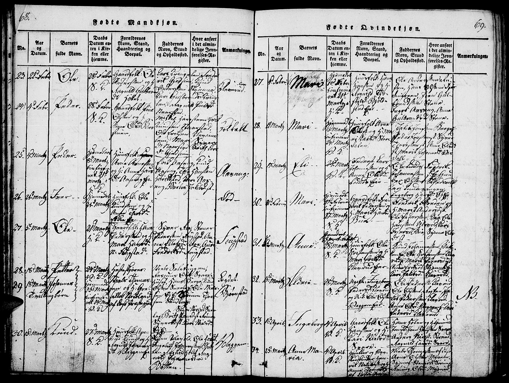 Vågå prestekontor, SAH/PREST-076/H/Ha/Haa/L0003: Parish register (official) no. 3, 1815-1827, p. 68-69