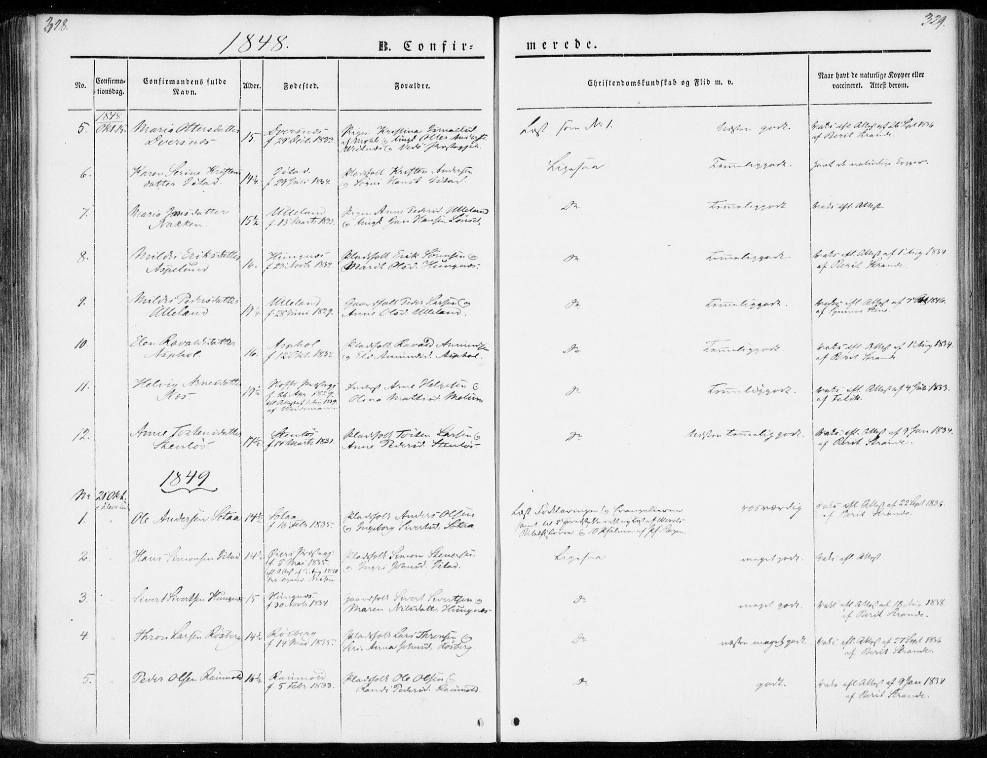 Ministerialprotokoller, klokkerbøker og fødselsregistre - Møre og Romsdal, AV/SAT-A-1454/557/L0680: Parish register (official) no. 557A02, 1843-1869, p. 328-329