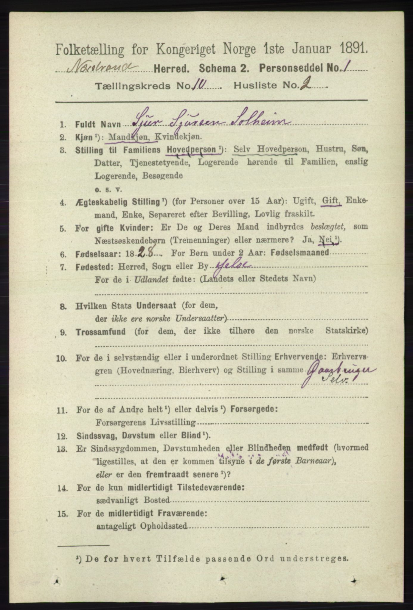 RA, 1891 census for 1139 Nedstrand, 1891, p. 1869