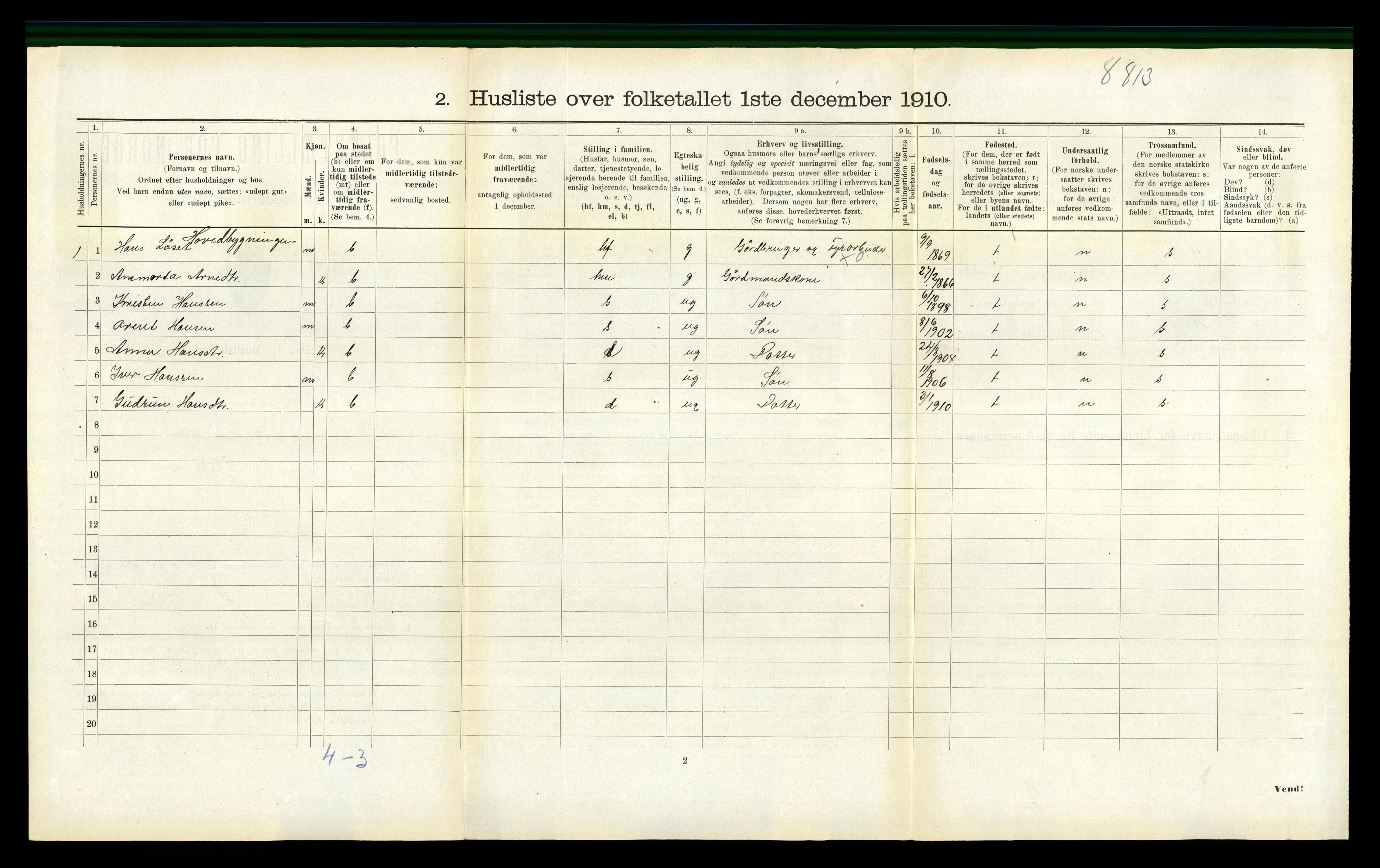 RA, 1910 census for Vanylven, 1910, p. 738