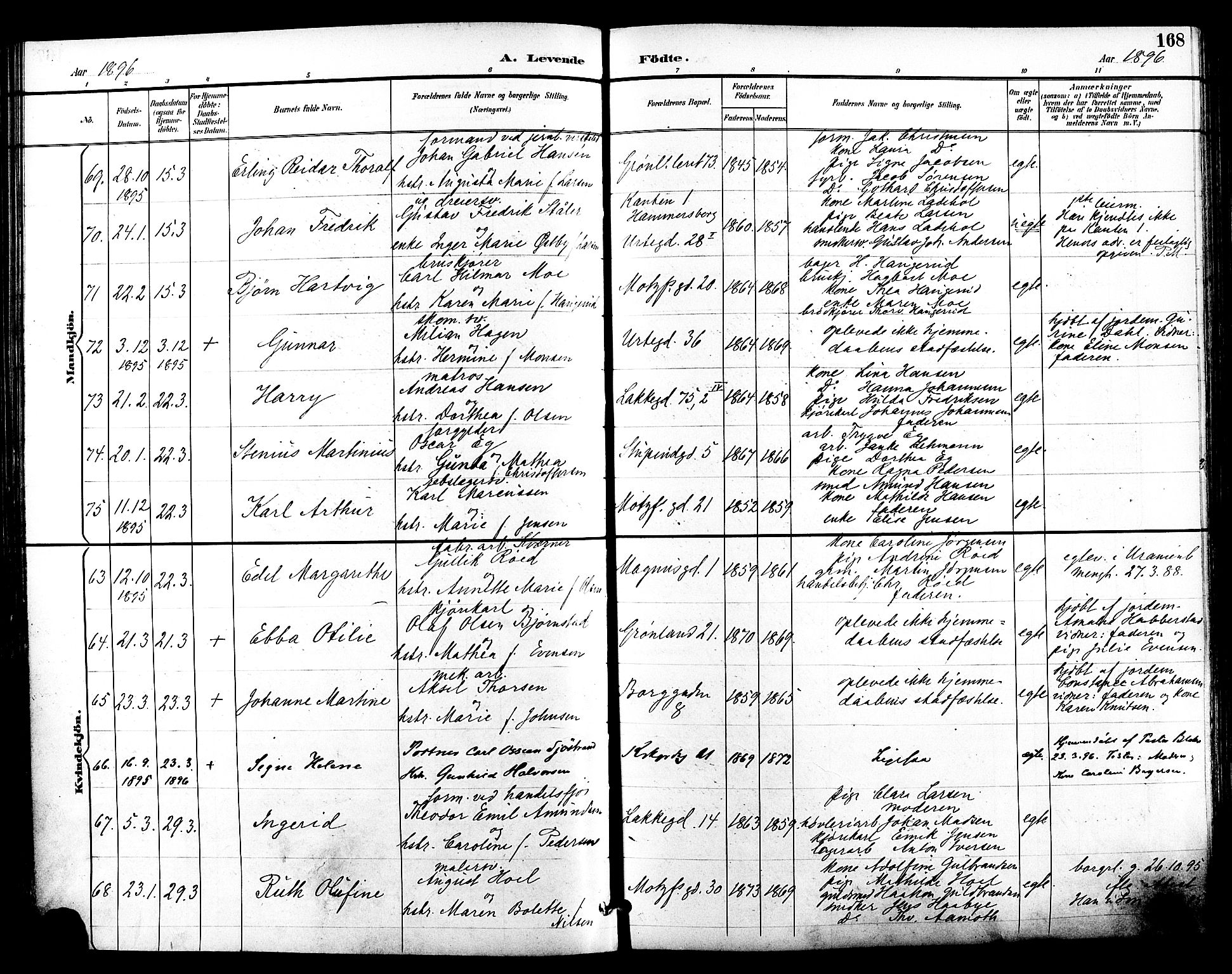 Grønland prestekontor Kirkebøker, SAO/A-10848/F/Fa/L0012: Parish register (official) no. 12, 1893-1900, p. 168