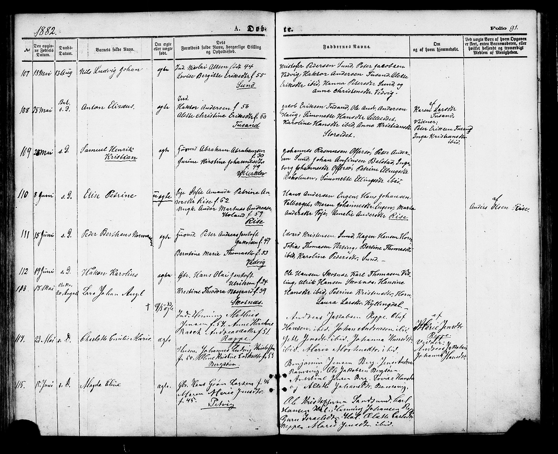 Ministerialprotokoller, klokkerbøker og fødselsregistre - Nordland, SAT/A-1459/881/L1166: Parish register (copy) no. 881C03, 1876-1885, p. 91