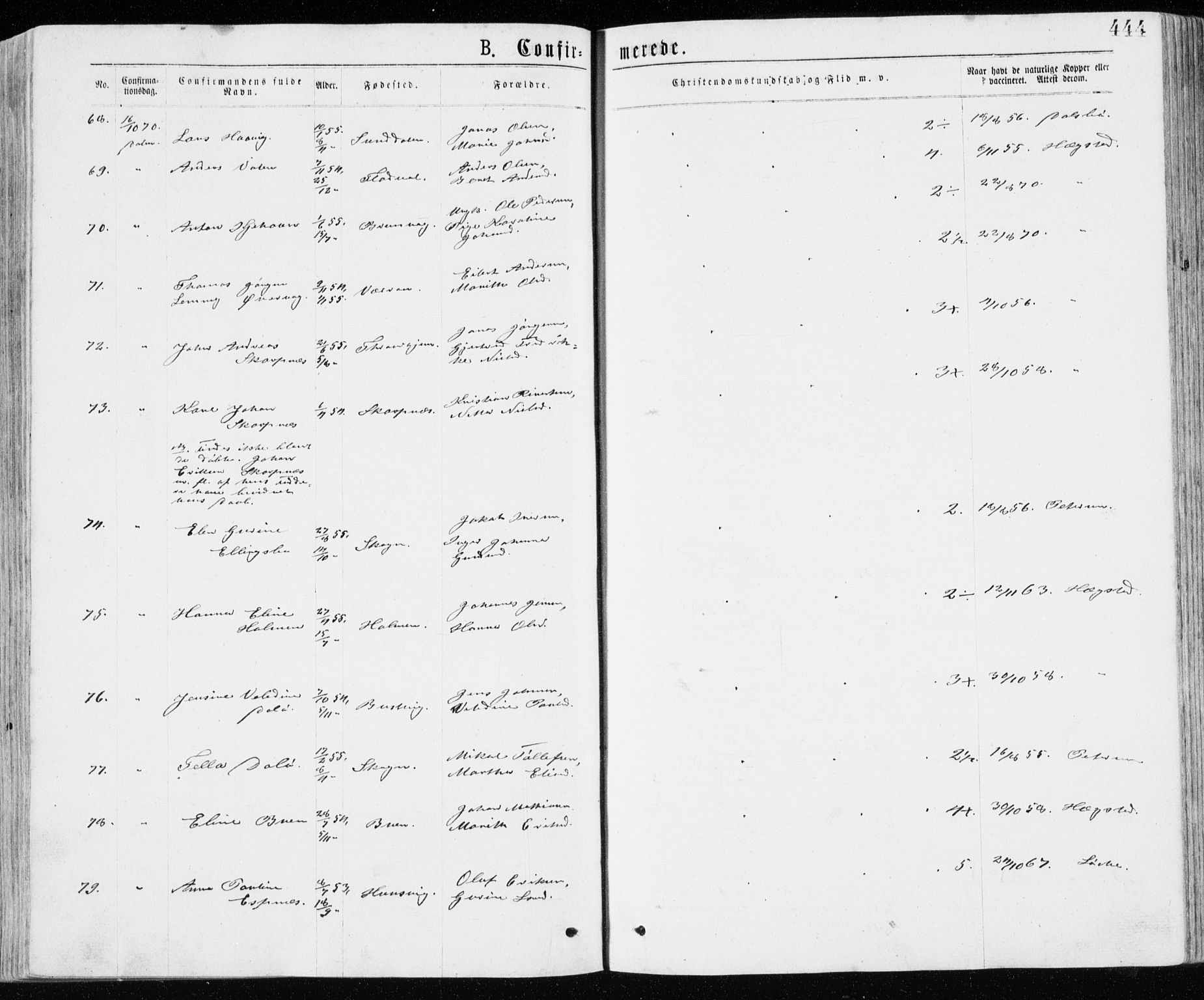 Ministerialprotokoller, klokkerbøker og fødselsregistre - Sør-Trøndelag, SAT/A-1456/640/L0576: Parish register (official) no. 640A01, 1846-1876, p. 444