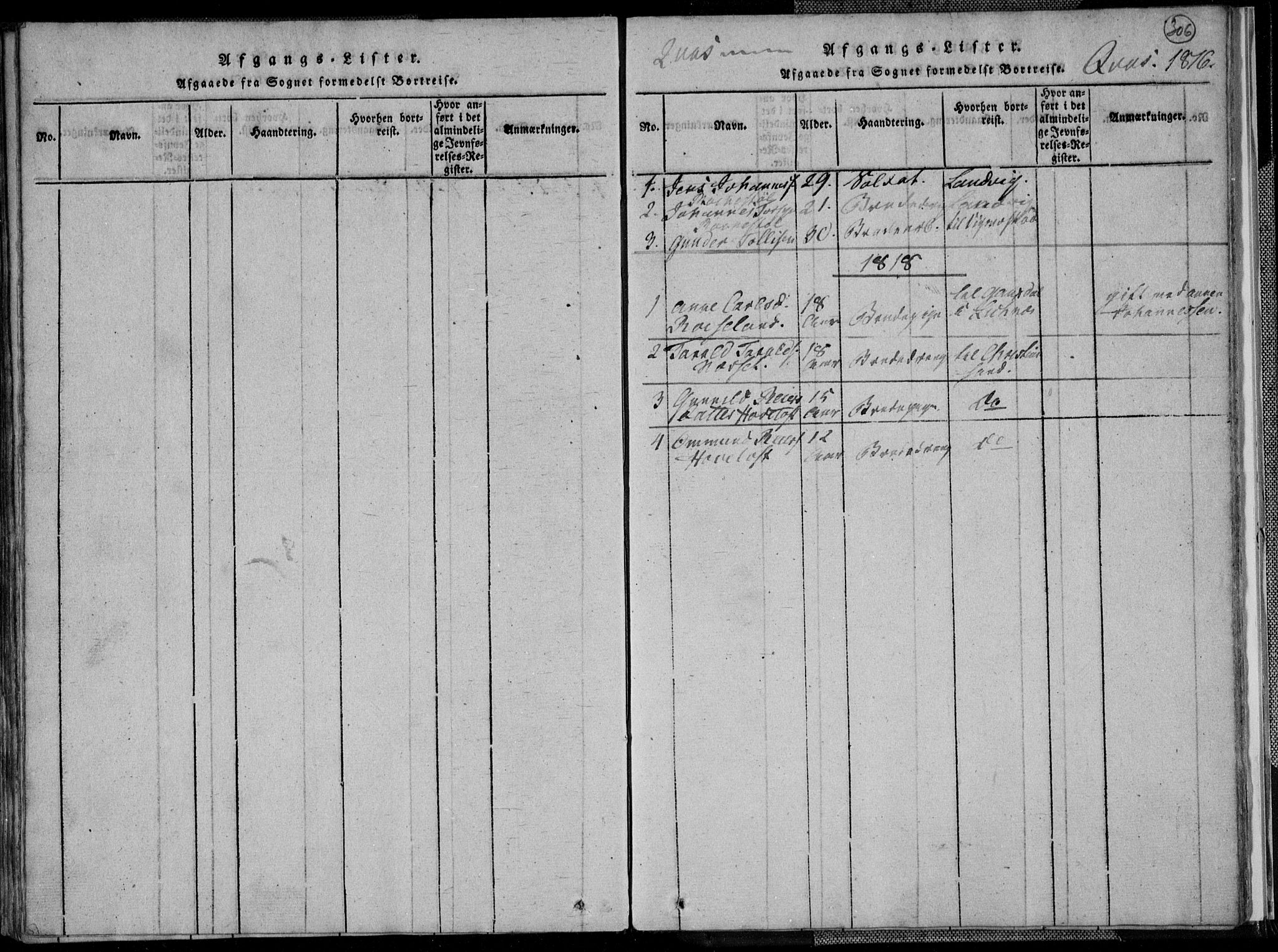 Lyngdal sokneprestkontor, SAK/1111-0029/F/Fa/Fac/L0006: Parish register (official) no. A 6, 1815-1825, p. 306